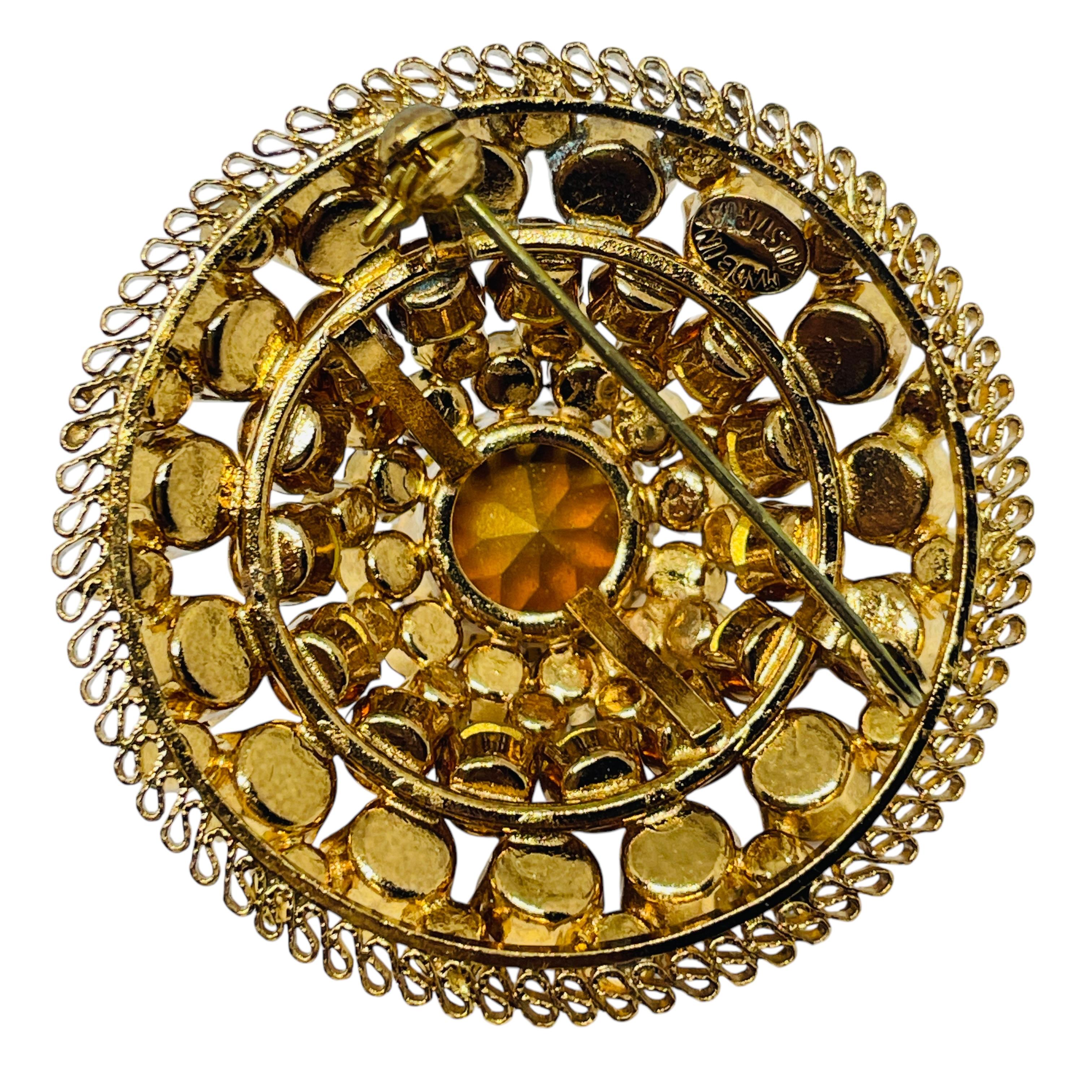 Women's Vintage MADE IN AUSTRIA signed gold glass stones brooch earrings set For Sale