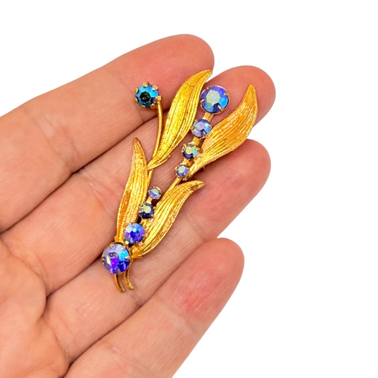 Broche Ancienne Plaqué Or 18k Style Art Déco / Nouveau Avec Strass - Vintage