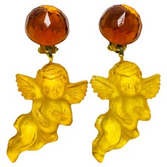 Vintage Made in FRANCE angel cherub designer clip on dangle earrings