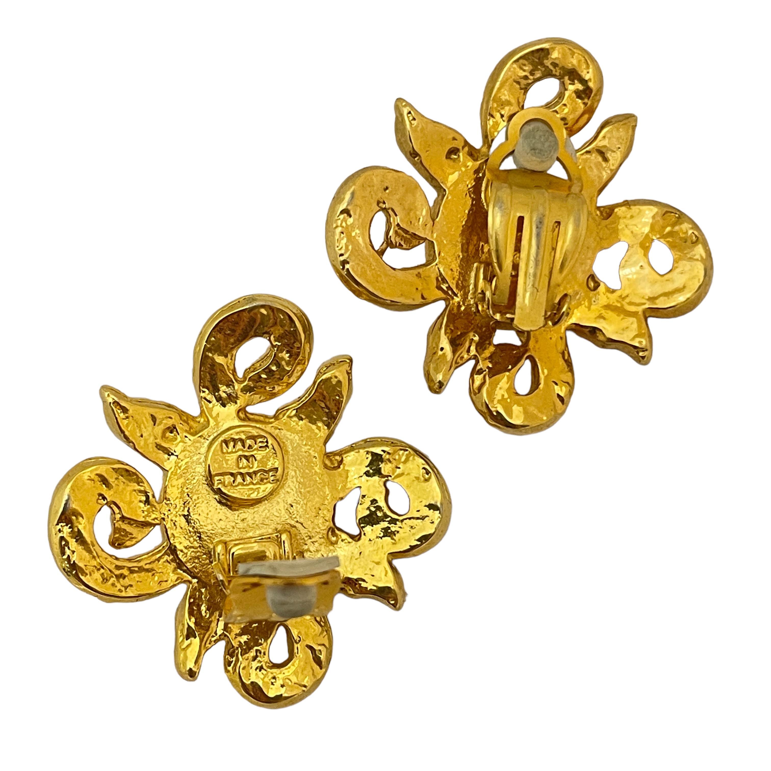 Vintage MADE IN FRANCE Gold Perle Designer Landebahn Clip auf Ohrringe  im Zustand „Gut“ im Angebot in Palos Hills, IL