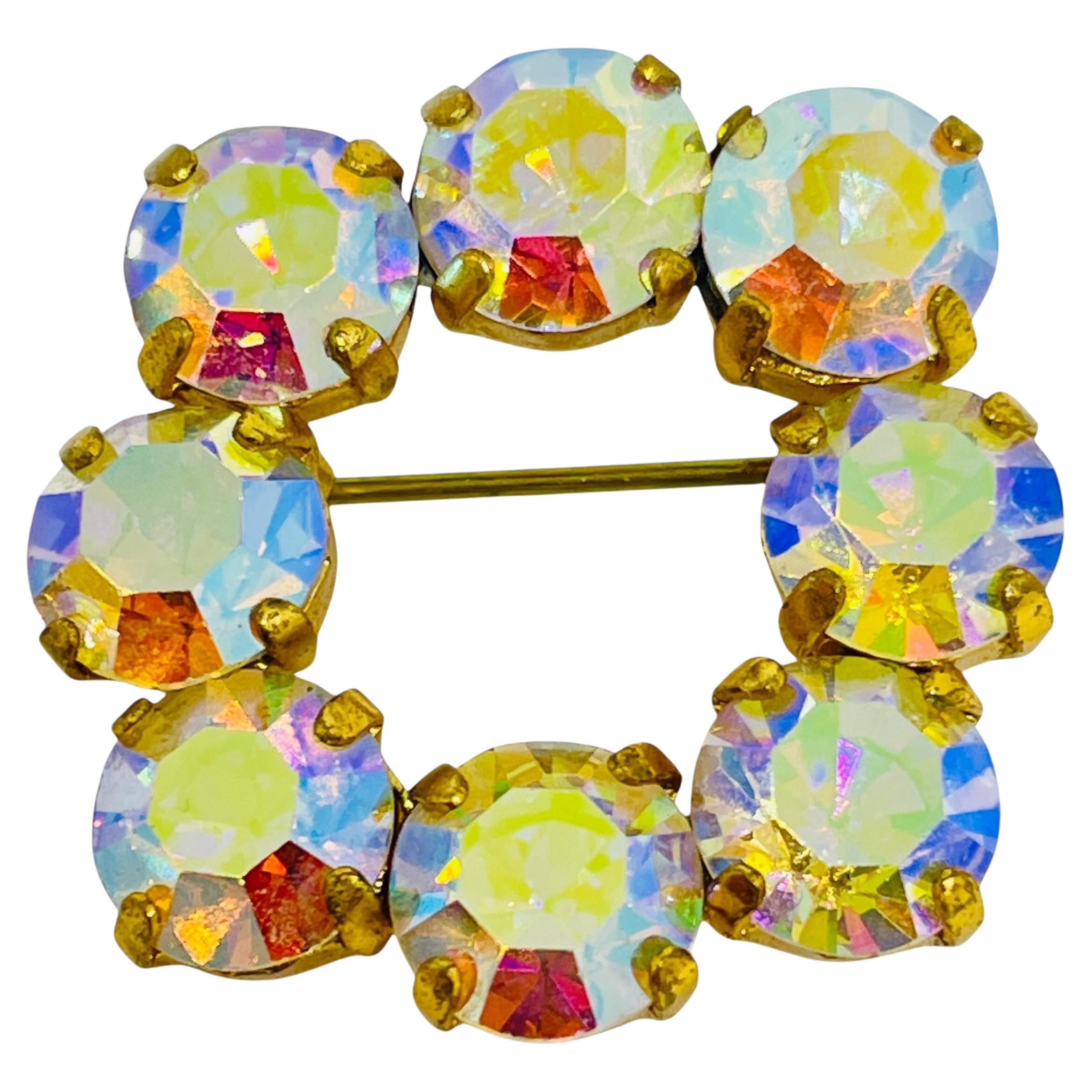 Vintage MADE IN GERMANY signed gold tone aurora crystal designer brooch