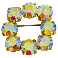 Vintage MADE IN GERMANY signed gold tone aurora crystal designer brooch