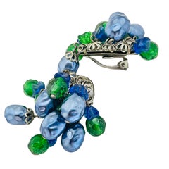 Vintage MADE IN GERMANY silver cluster glass beaded clip on earrings