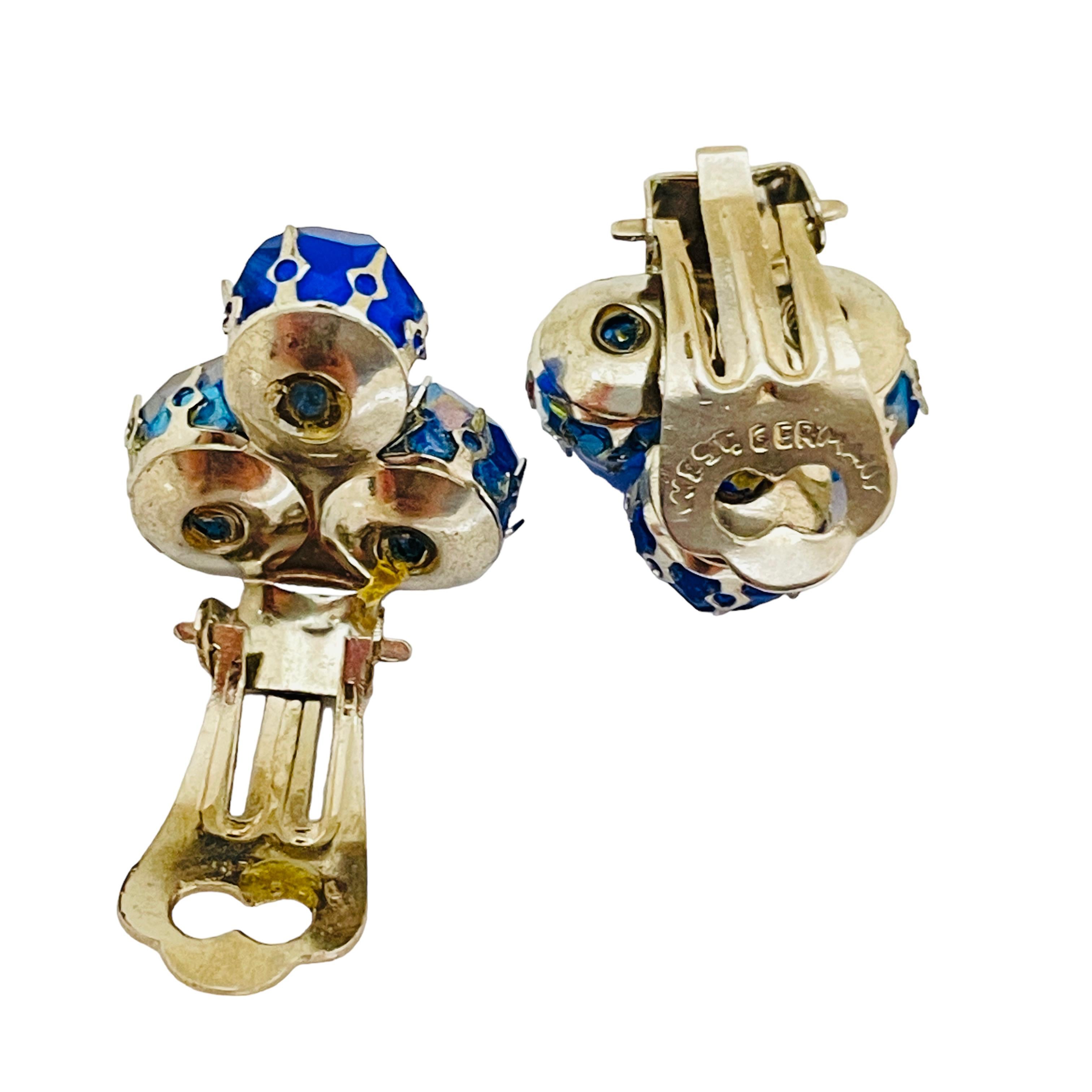 Vintage Made in GERMANY Silber Ton blau ab Glas Designer Clip auf Ohrringe im Zustand „Gut“ im Angebot in Palos Hills, IL