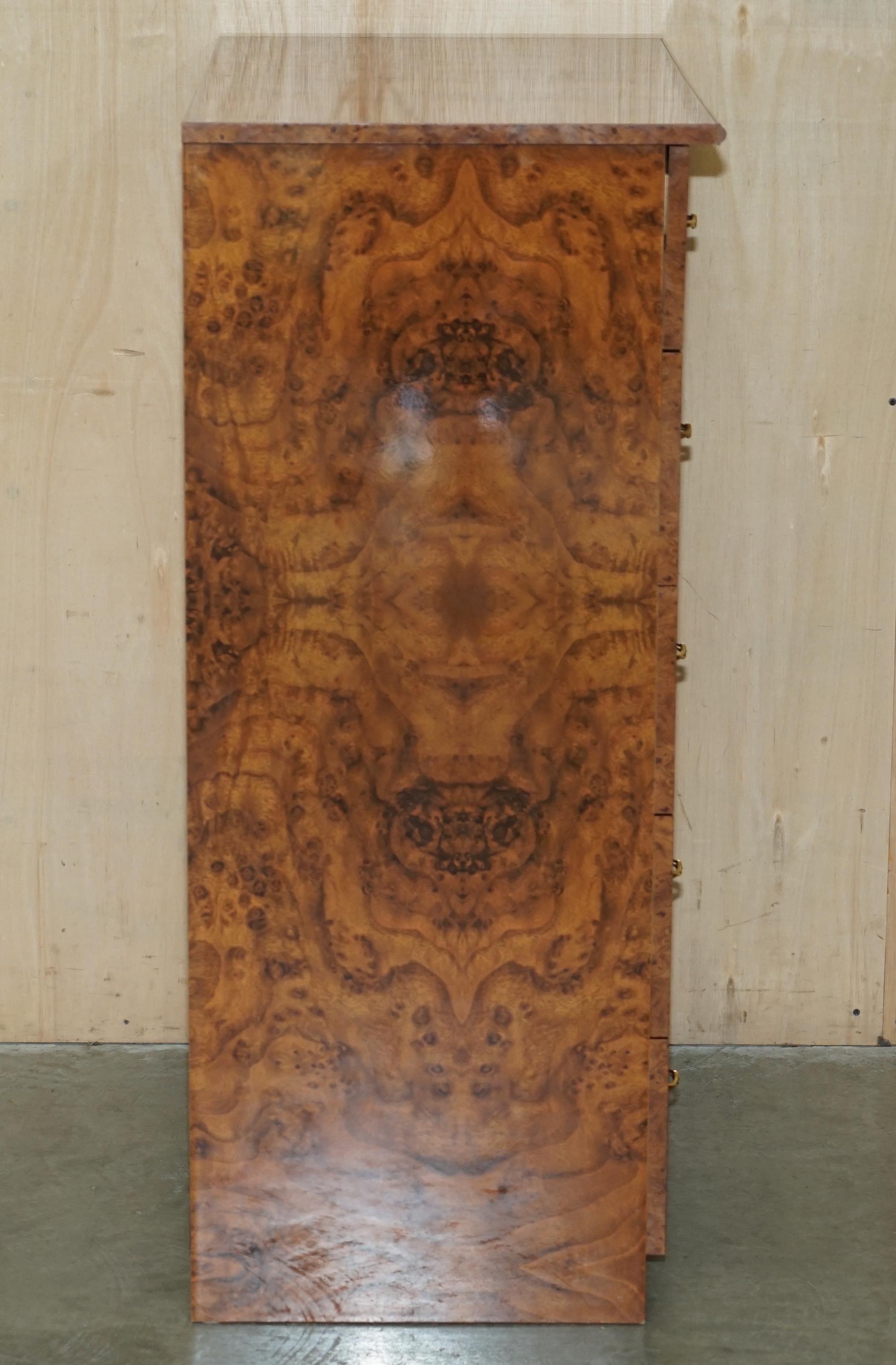 VINTAGE MADE IN ITALY BURR WALNUT VENEER CHEST OF DRAWERS PART OF A SUiTE For Sale 7
