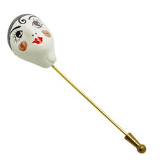 Vintage MADE IN ITALY gold hand painted porcelain face pin