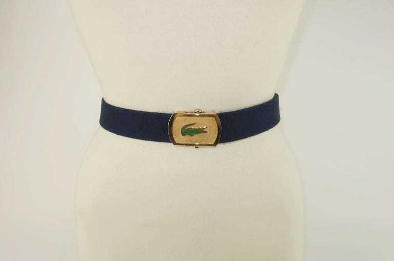 LACOSTE IZOD VTG SOLID BRASS LOGO BUCKLE ADJUSTABLE STRIPE WOOL BELT ENGLAND Vintage LACOSTE Belt Buckle IZOD Crocodile Fashion Sign  main image 4