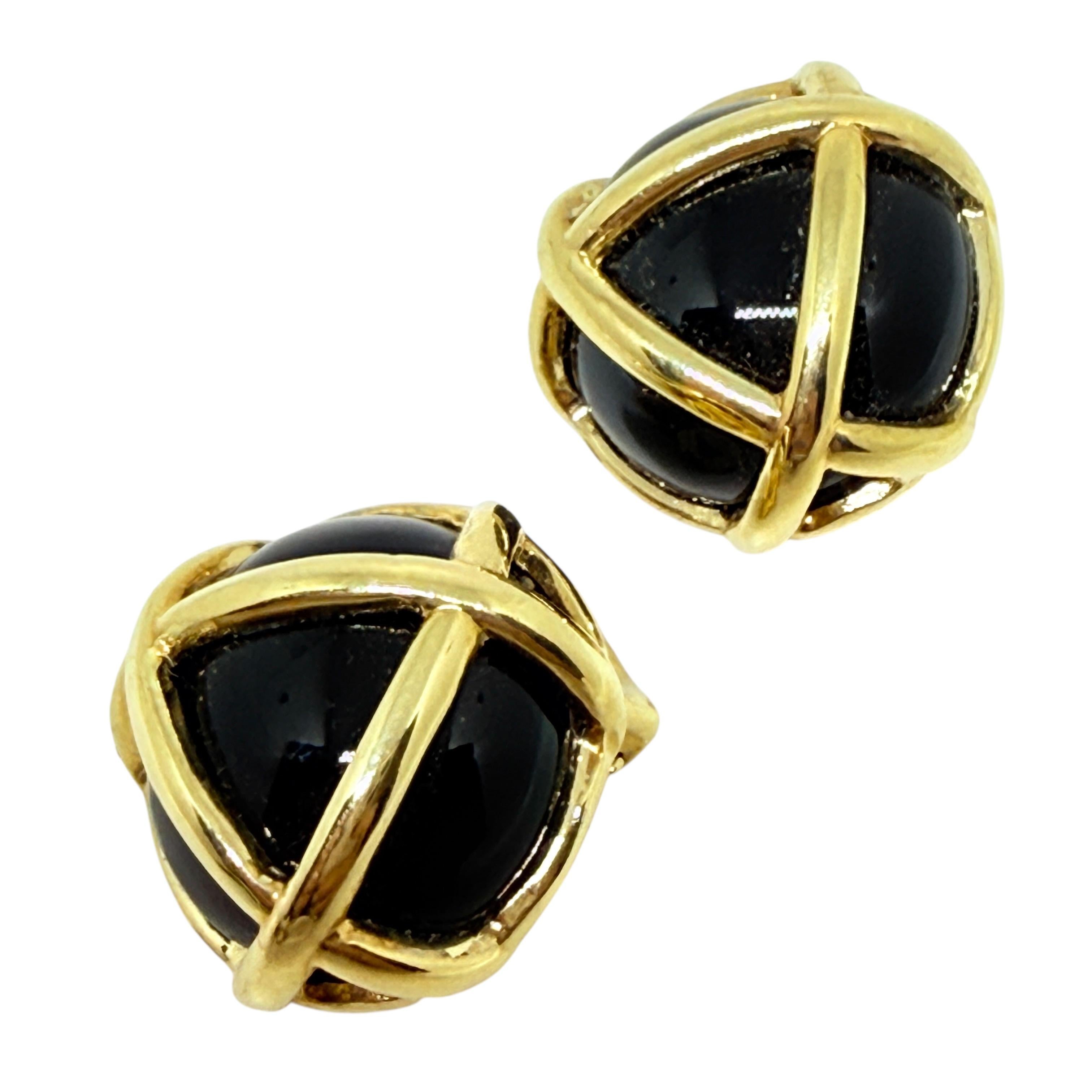 Orecchini a clip d'epoca MADE IN ITALY firmati in oro e smalto nero In condizioni buone in vendita a Palos Hills, IL