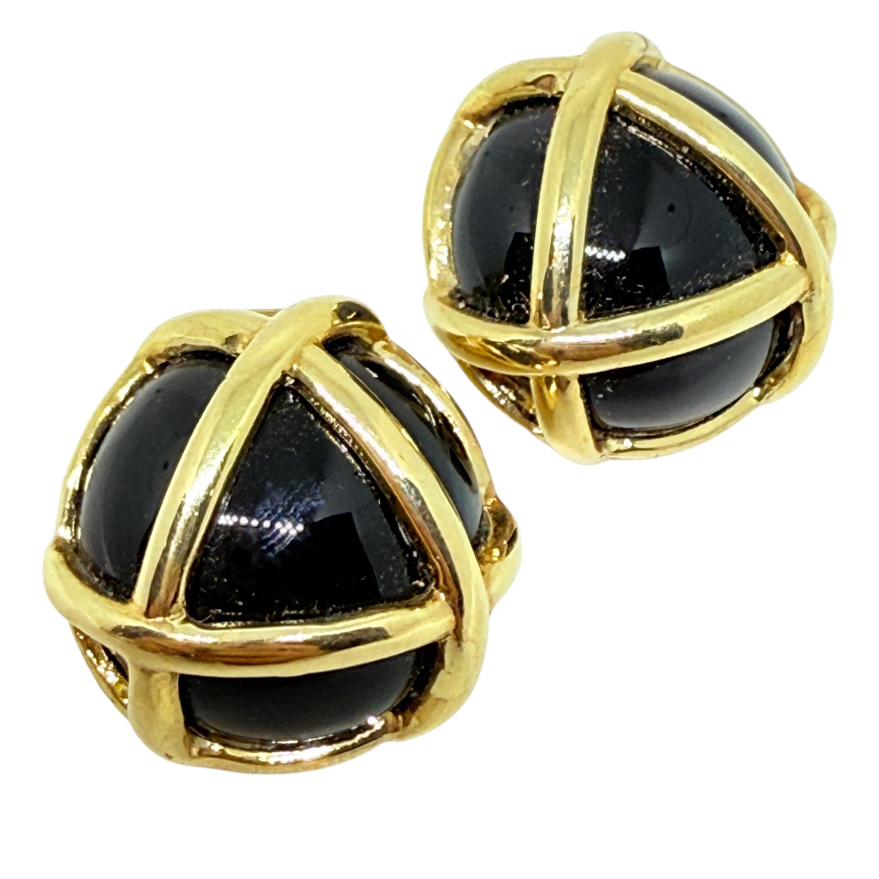 da uomo o donna Orecchini a clip d'epoca MADE IN ITALY firmati in oro e smalto nero in vendita