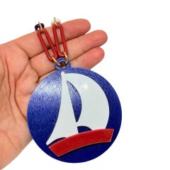 Vintage Made in WESTERN GERMANY lucite huge link chain nautical pendant necklace