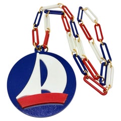 Vintage Made in WESTERN GERMANY lucite huge link chain nautical pendant necklace