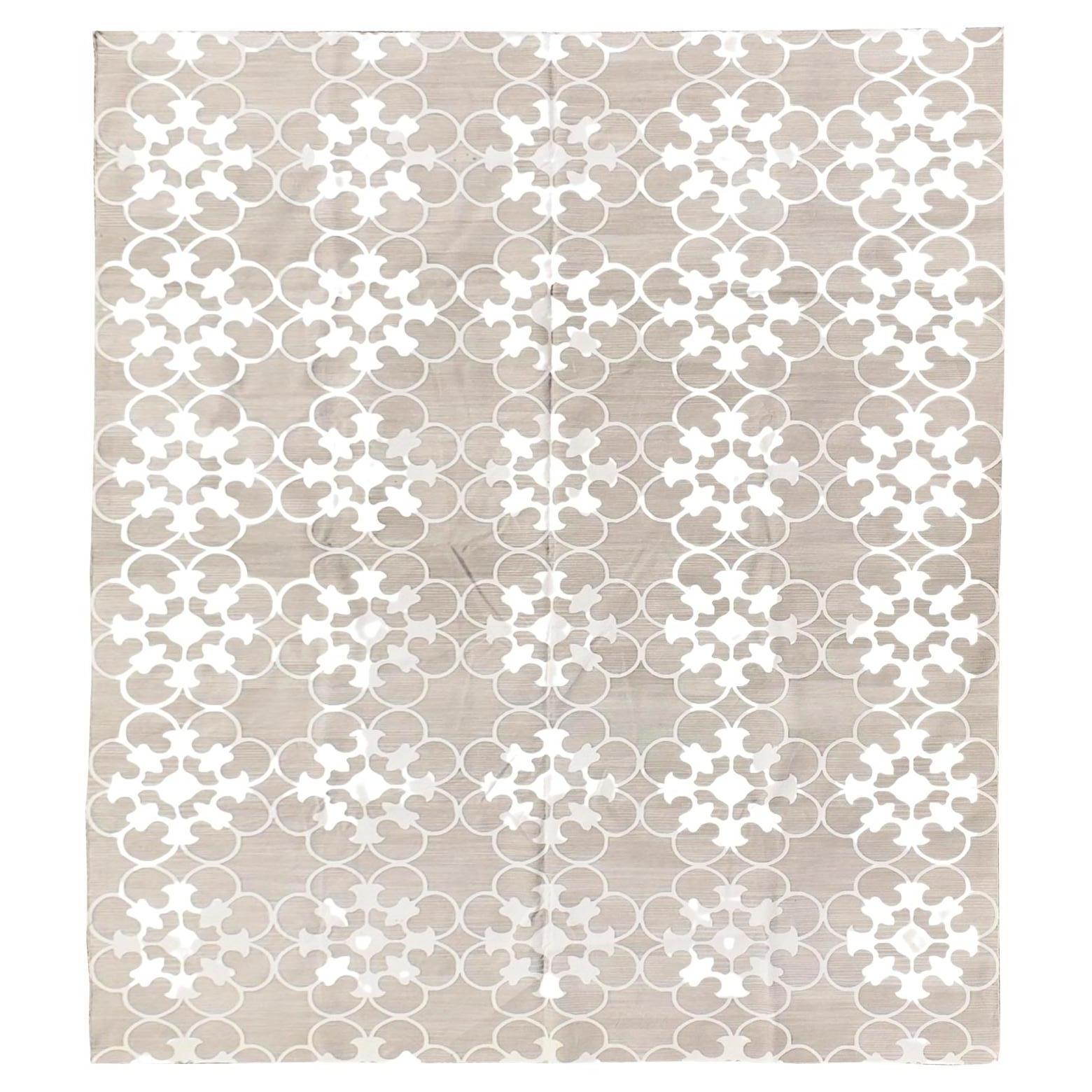 Vintage Madeline Weinrib Geometric Cotton Rug in White and Grey