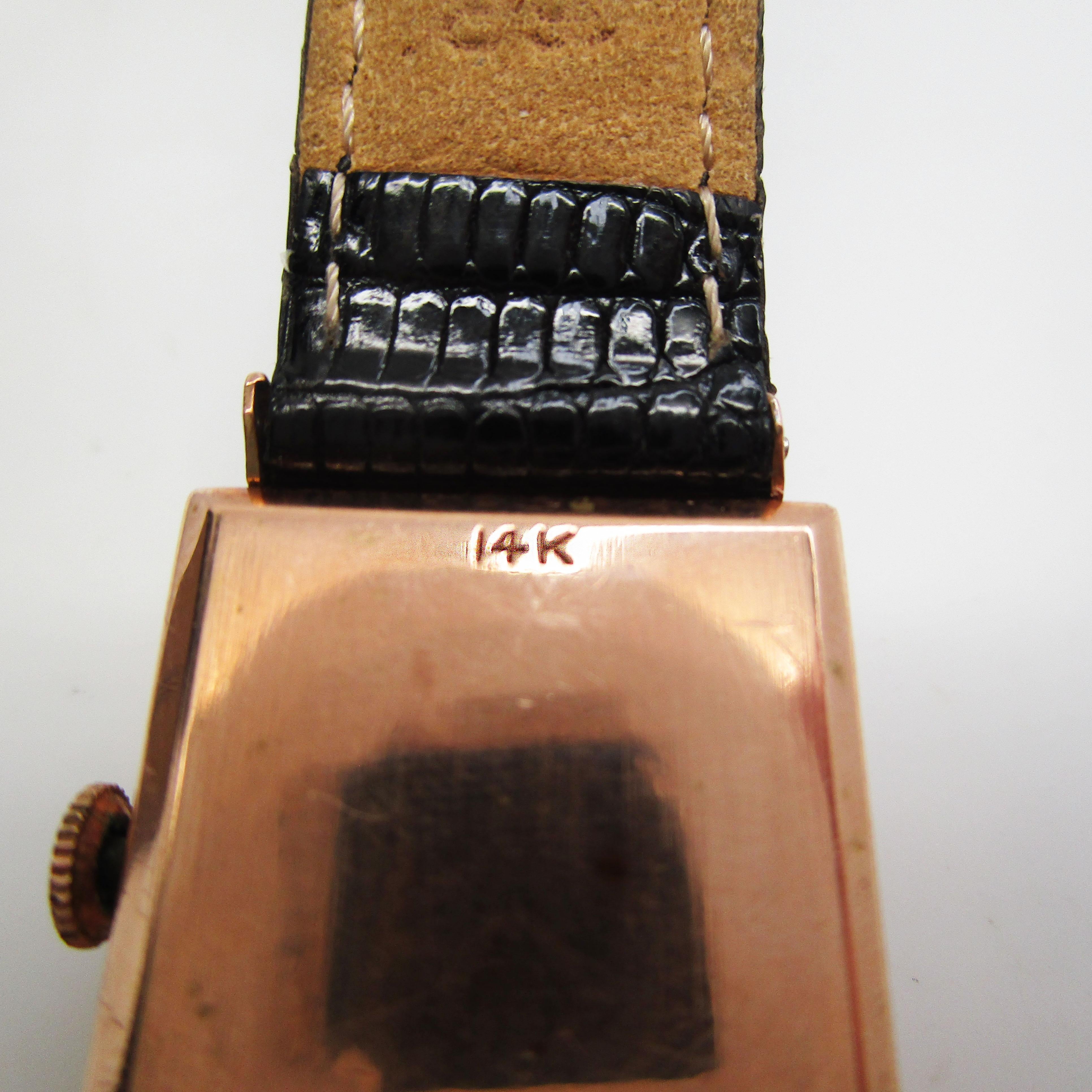 Vintage Madus 14 Karat Rose Gold Watch with Lizard Strap 4