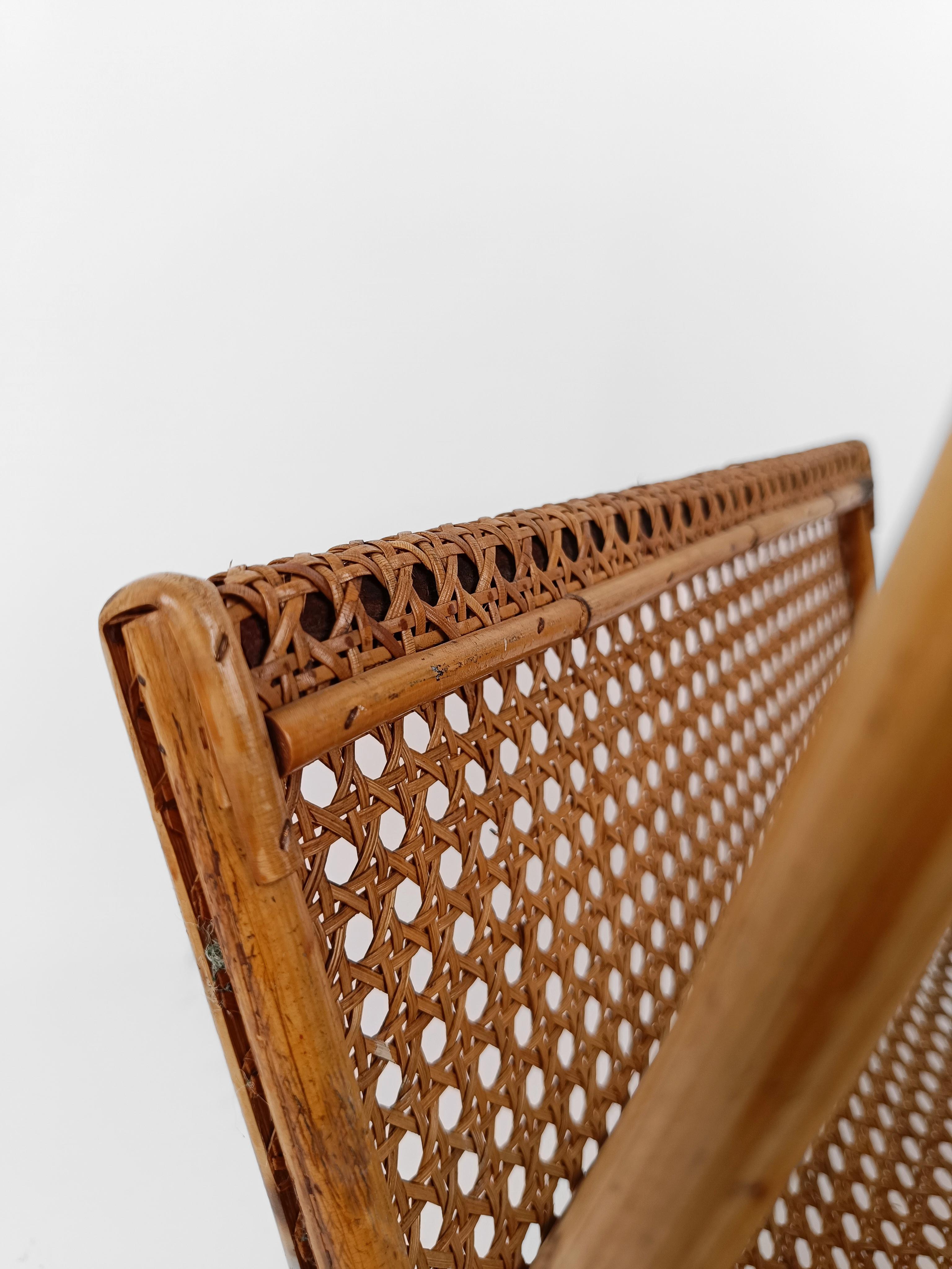 Vintage Magazine Rack in Wicker, Bamboo, Rattan and Cane, Italy 1960s  For Sale 1