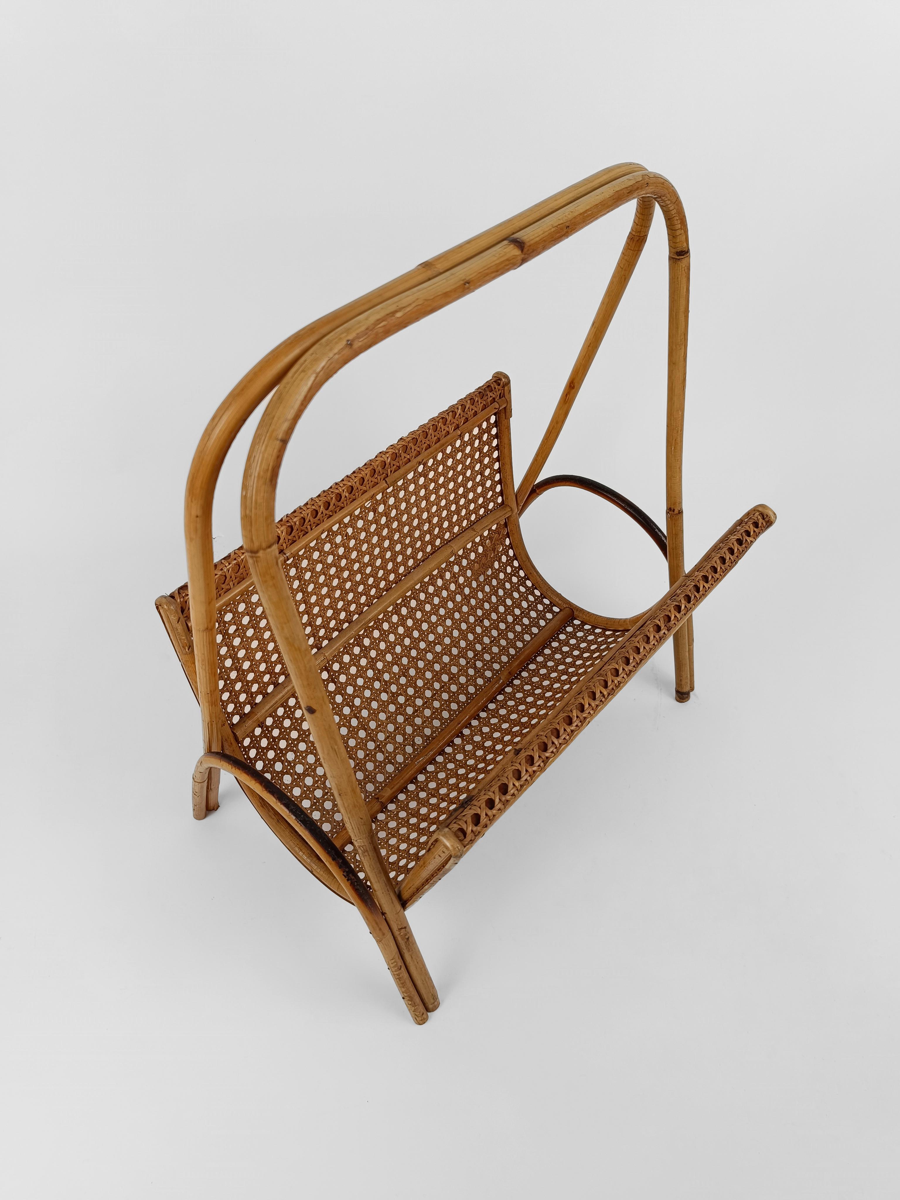 Vintage Magazine Rack in Wicker, Bamboo, Rattan and Cane, Italy 1960s  For Sale 3