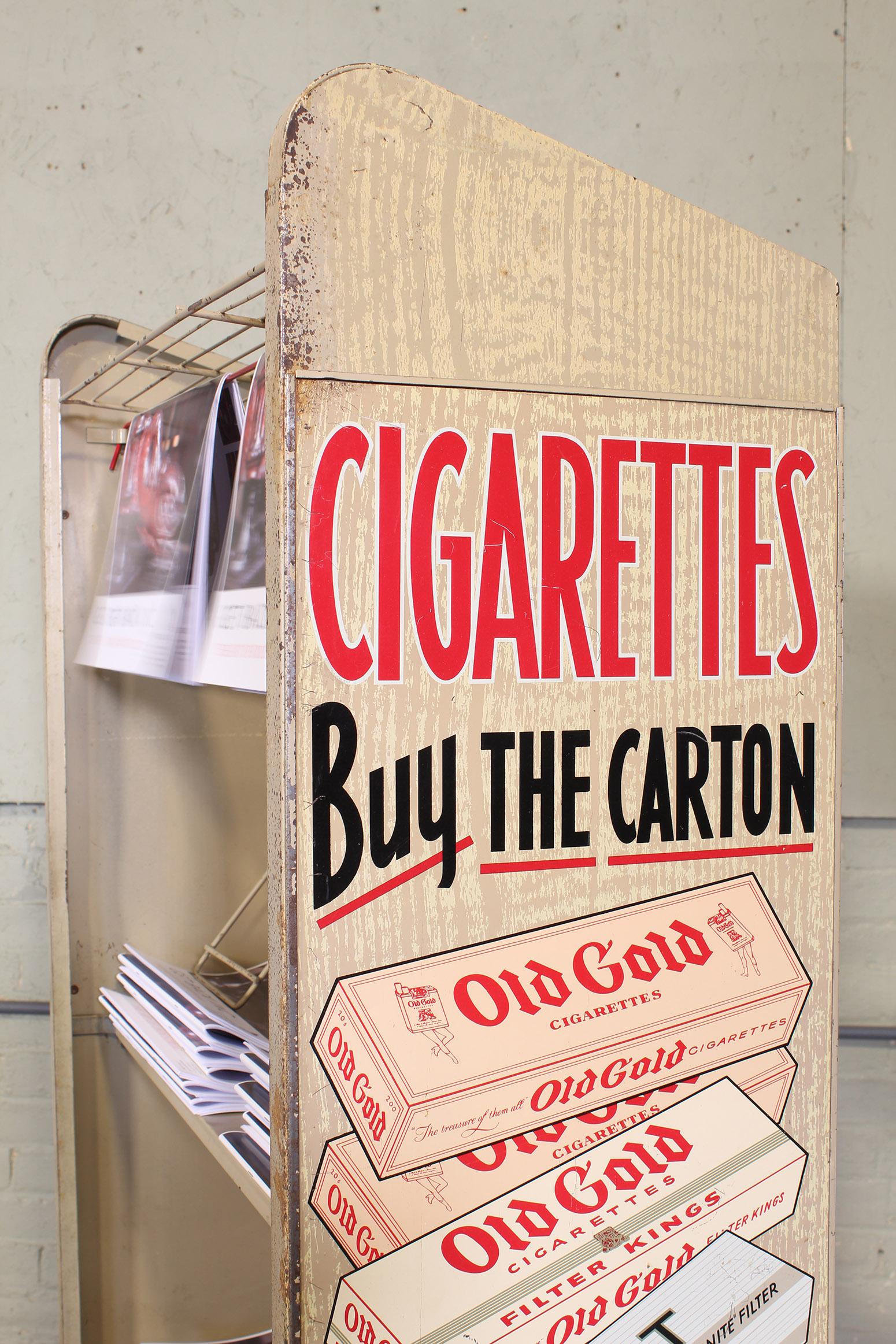 American Vintage Magazine Rolling Rack Newspaper Stand with Tobacco Advertisement