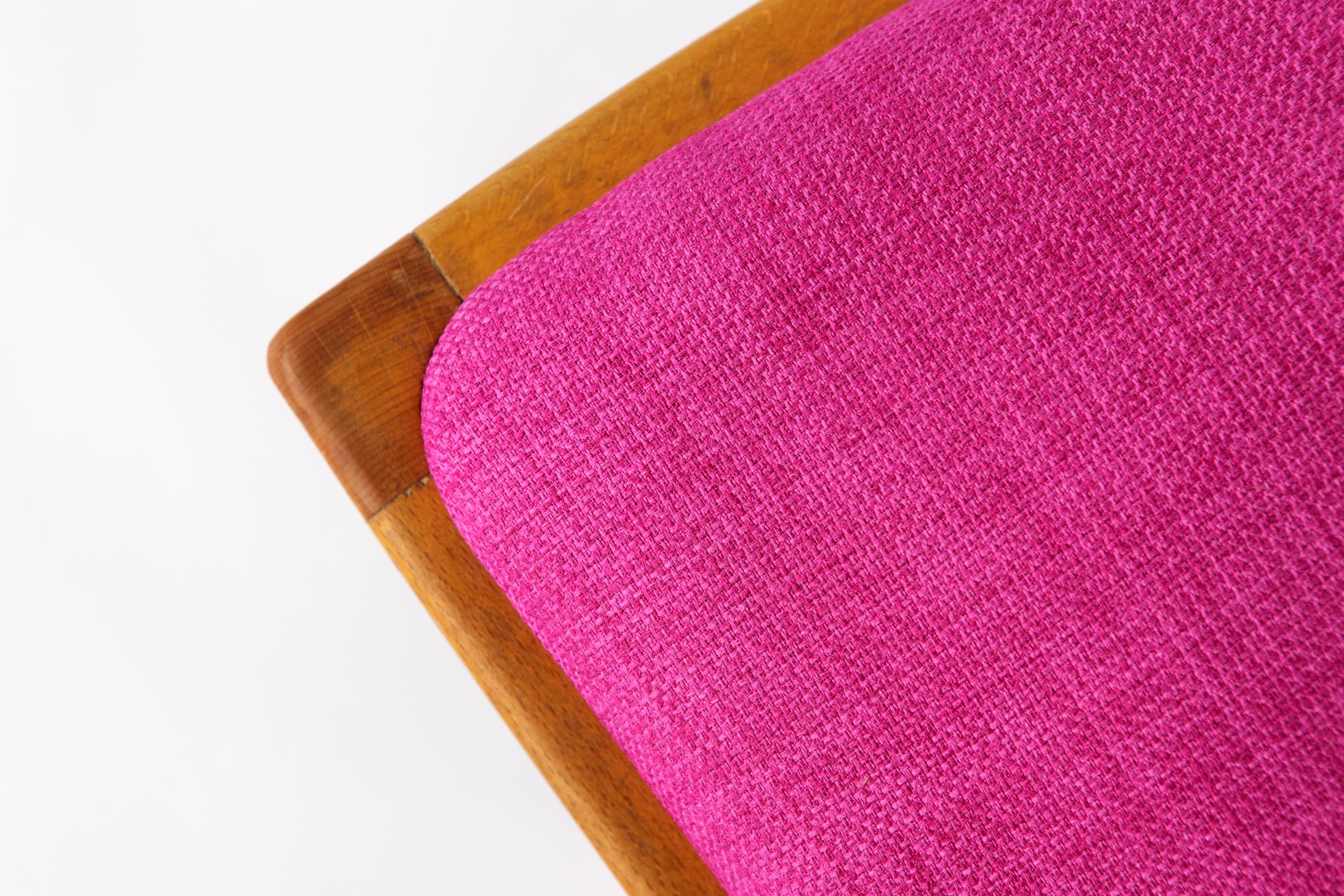 Polished Vintage Magenta Upholstered Beech Dining Chair – Germany, 1960s–1970s For Sale
