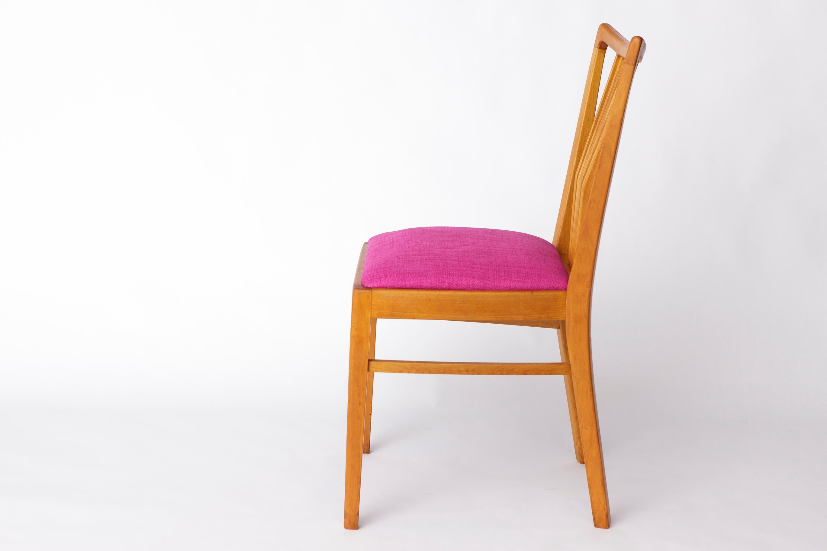 Late 20th Century Vintage Magenta Upholstered Beech Dining Chair – Germany, 1960s–1970s For Sale