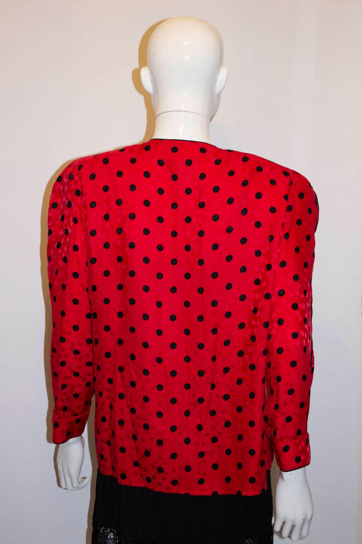 Vintage Maggy London Red Silk Top For Sale 2