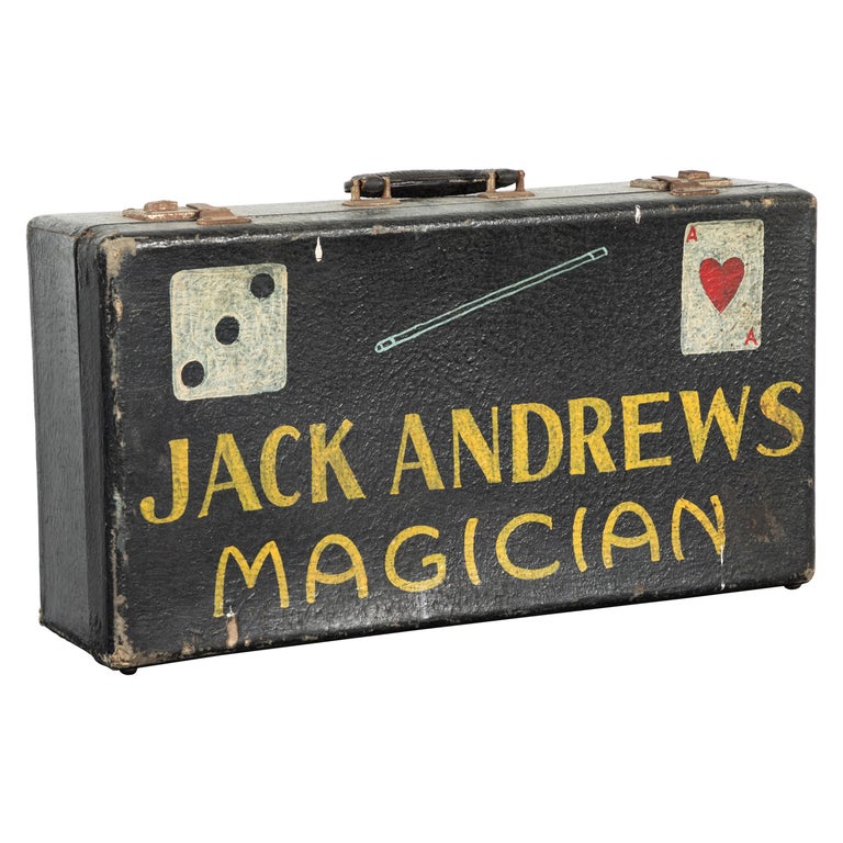 Vintage Magician Magic Suitcase Hand Painted Folk Art For Sale at