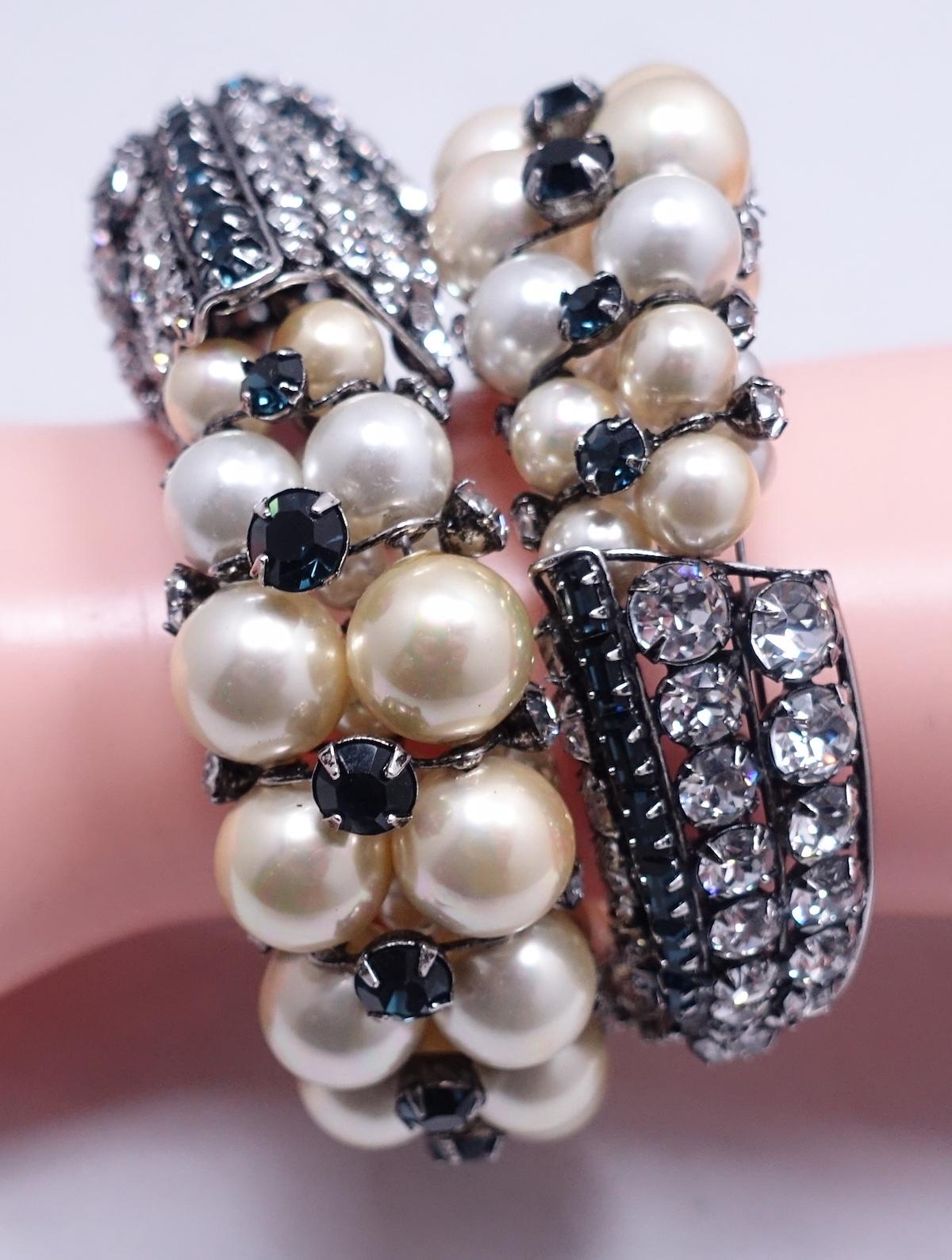Women's or Men's Vintage Magnificent Iradj Moini Faux Pearl & Crystal Wrap Snake Bracelet For Sale