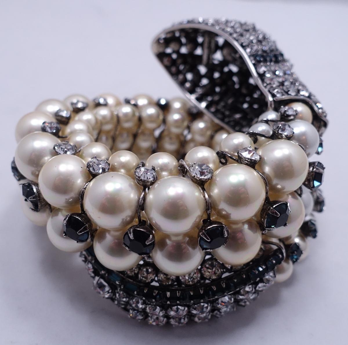 Vintage Magnificent Iradj Moini Faux Pearl & Crystal Wrap Snake Bracelet For Sale 1