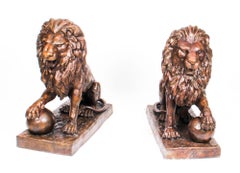 Magnifique paire de lions Médicis en bronze:: fin du 20ème siècle
