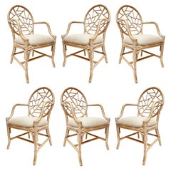 Used McGuire Cracked Ice Rattan Dining Chairs, New Upholstery, Set of 6