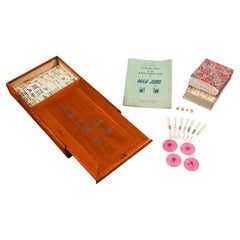 Used Mah Jong Compendium, Case, Chinese, Gaming Set, Bamboo, Oriental, C.1960