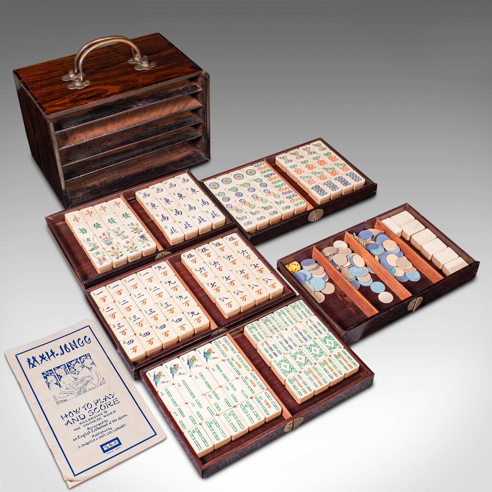 Mid-Century Modern Vintage Mah-jong Set, Chinese, Cased Gaming Set, Bamboo, Mid 20th Century, 1960 For Sale
