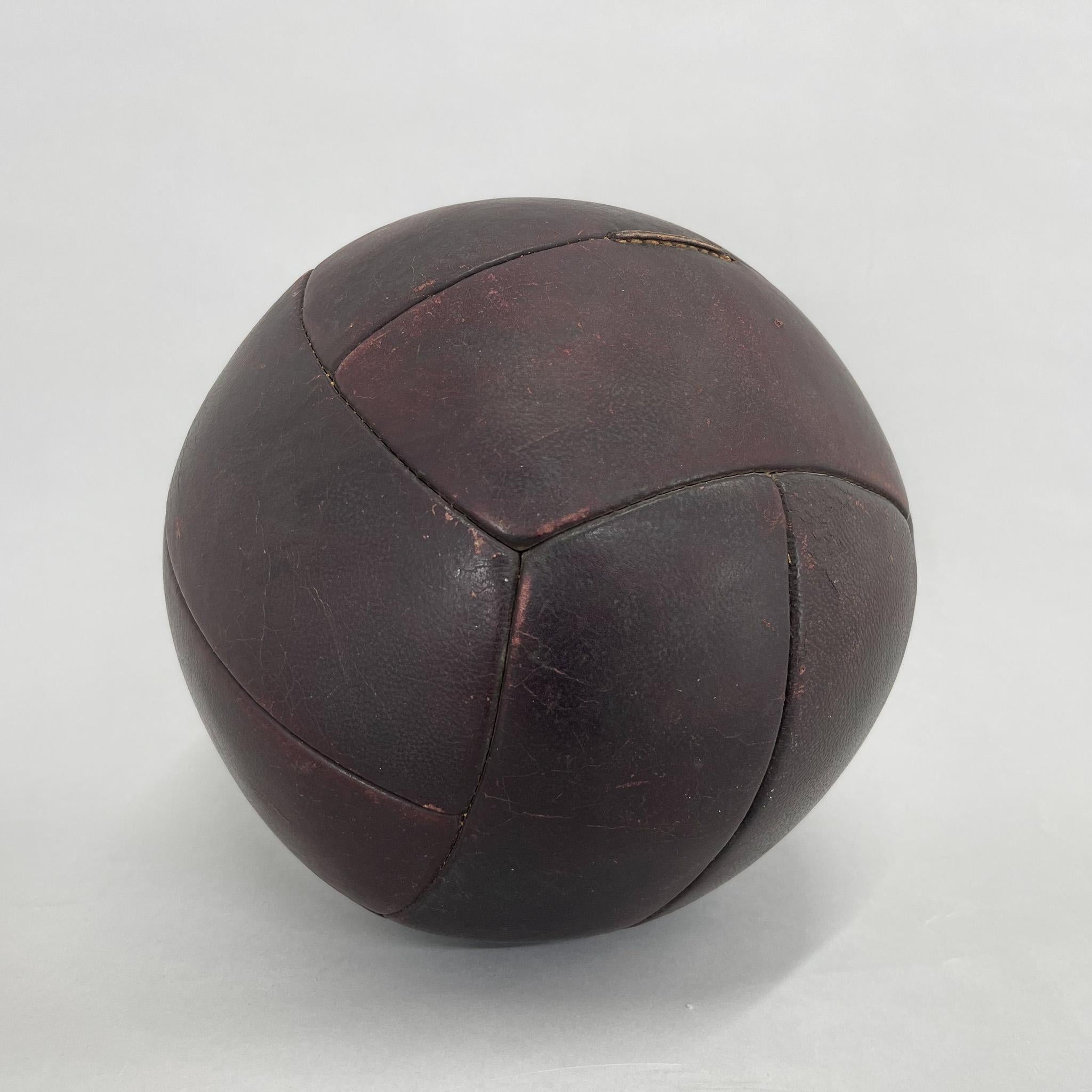 Hand-Crafted Vintage Mahogany Leather Medicine Ball, 1930's  For Sale