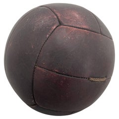 Antique Mahogany Leather Medicine Ball, 1930's 