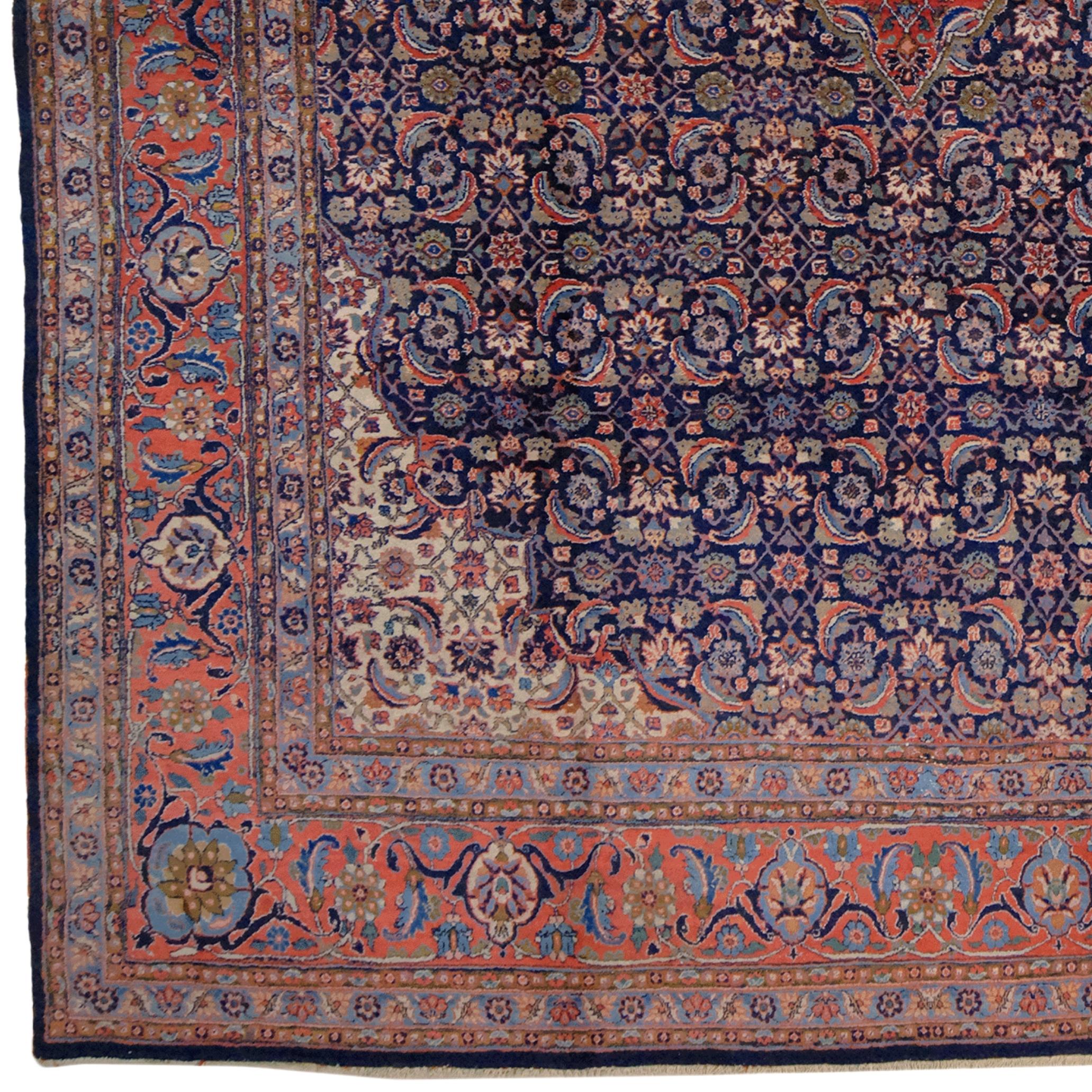 This stunning Mahal rug is a magnificent hand-woven work produced in the Middle East in the early 20th century. One of the finest examples of the centuries-old Mahal rug tradition, it possesses exceptional beauty and a unique character.

The rug's