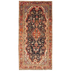 Vintage Mahal Gallery Rug with Ornate Medallion on a Navy Field