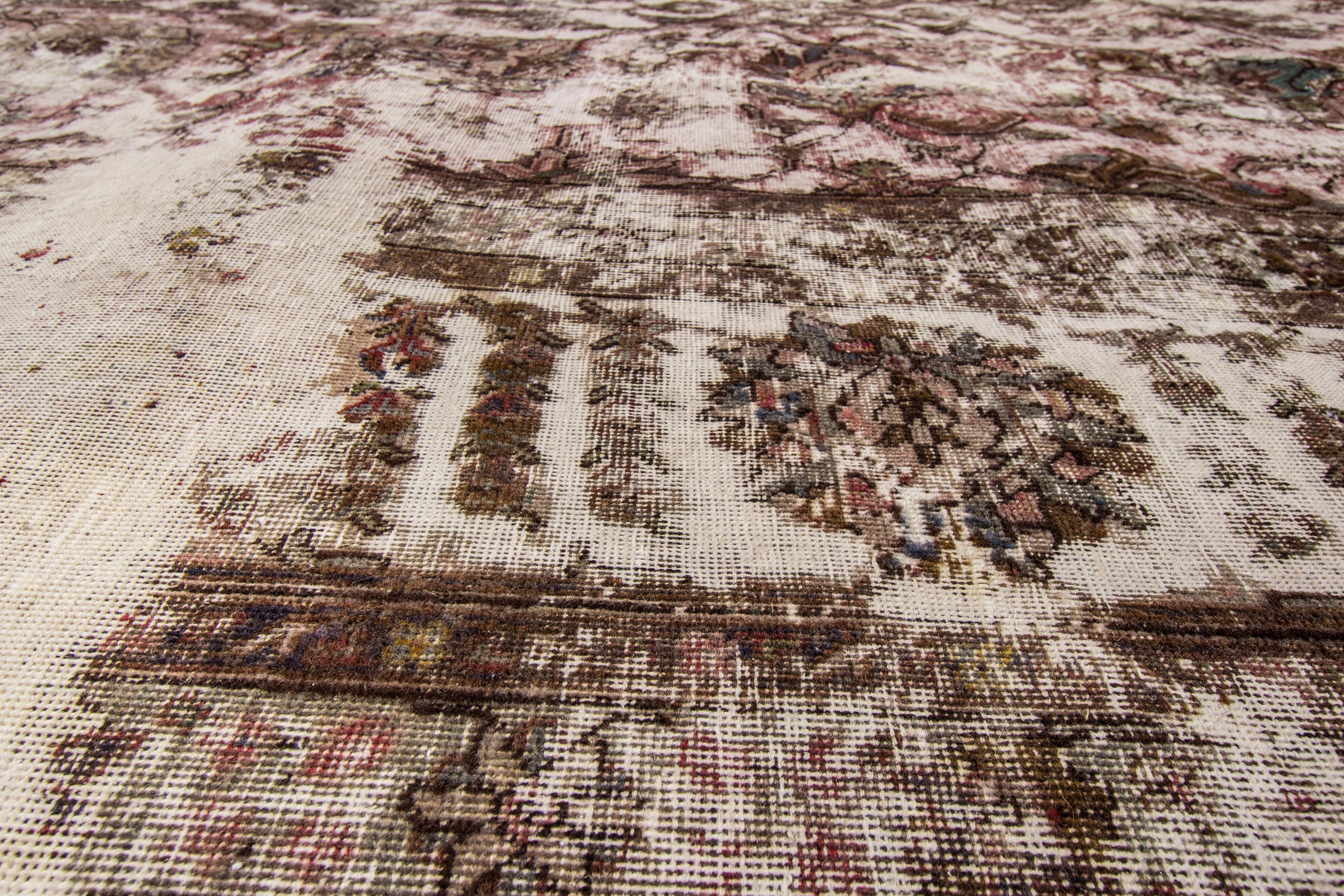 Hand-Knotted Vintage Mahal Handmade Allover Motif Rust Distressed Oversize Wool Rug For Sale