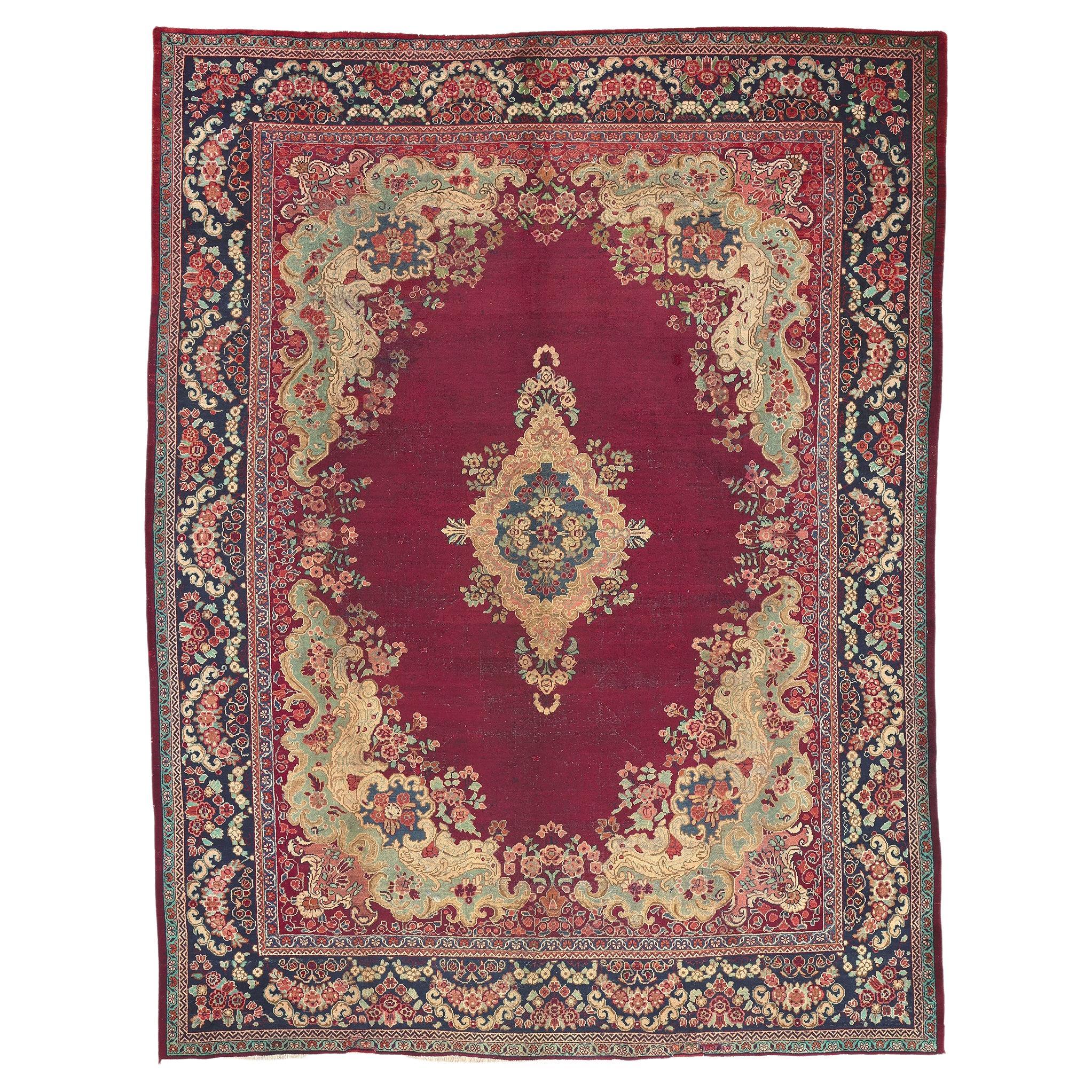 Vintage Persian Mahal Rug, French Rococo Meets Relaxed Refinement For Sale