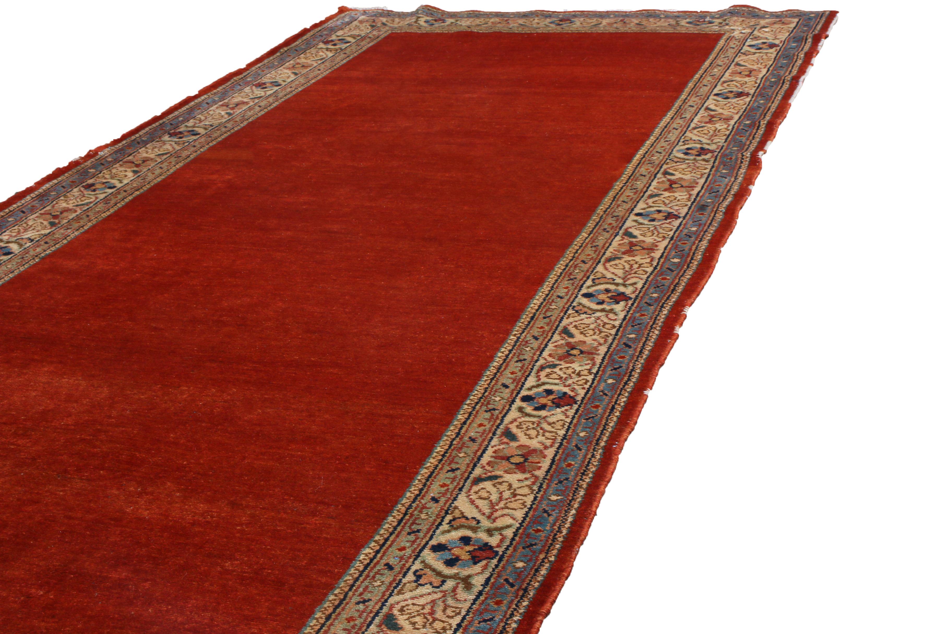 Hand-Knotted Vintage Mahal Red and Beige Wool Persian Runner with Open Field by Rug & Kilim For Sale