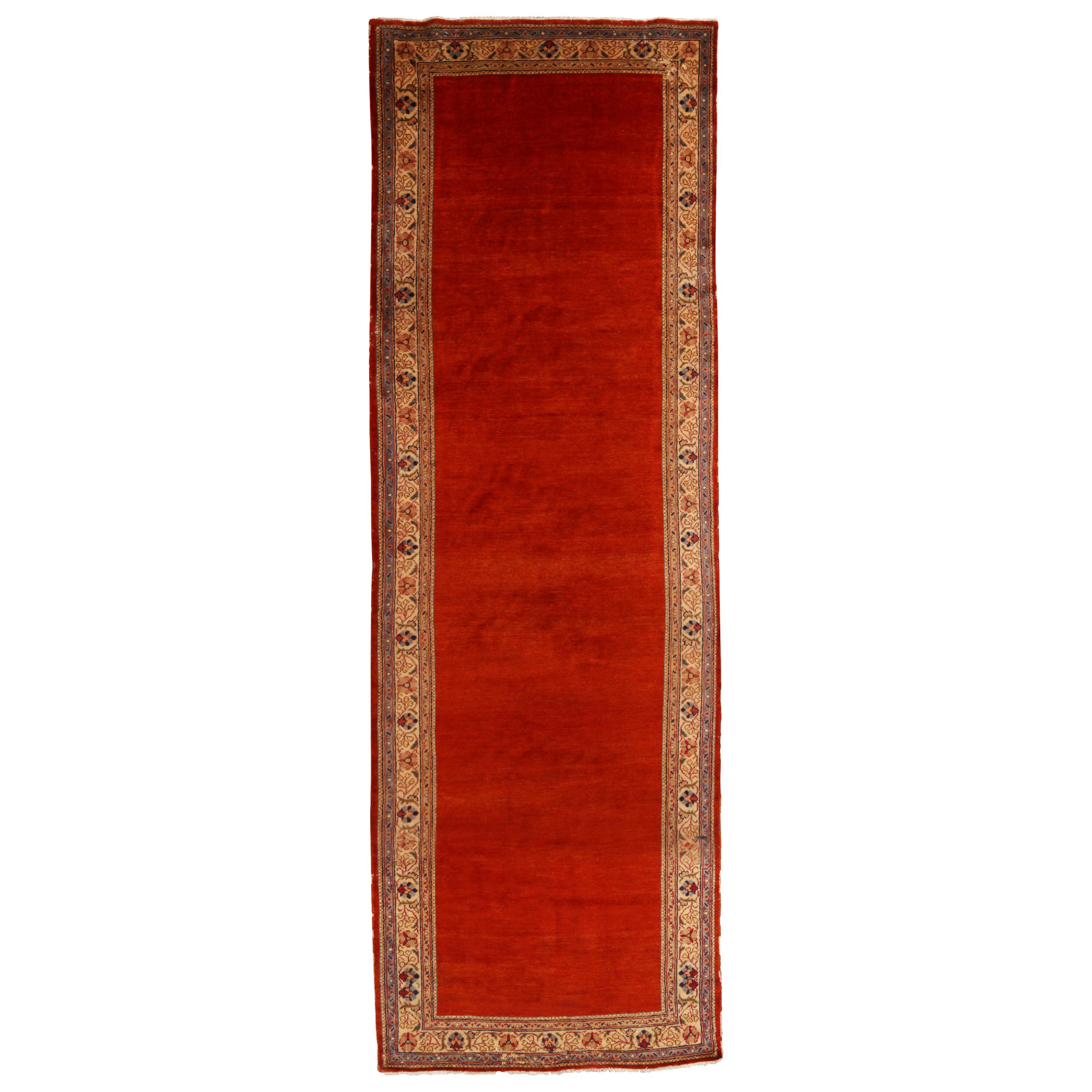 Vintage Mahal Red and Beige Wool Persian Runner with Open Field by Rug & Kilim For Sale