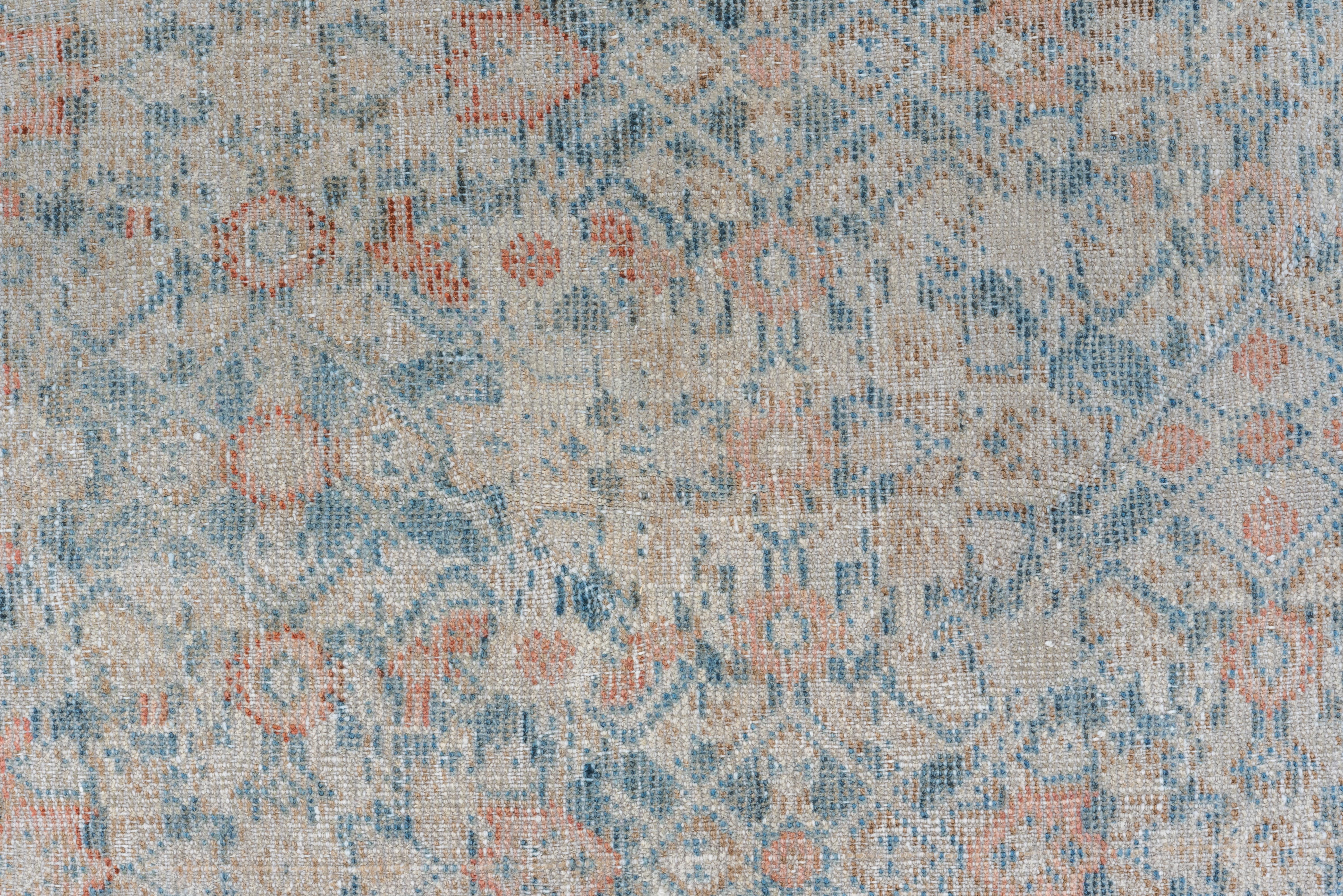 Vintage Mahal Rug Faded Blue Medallion Design For Sale 2