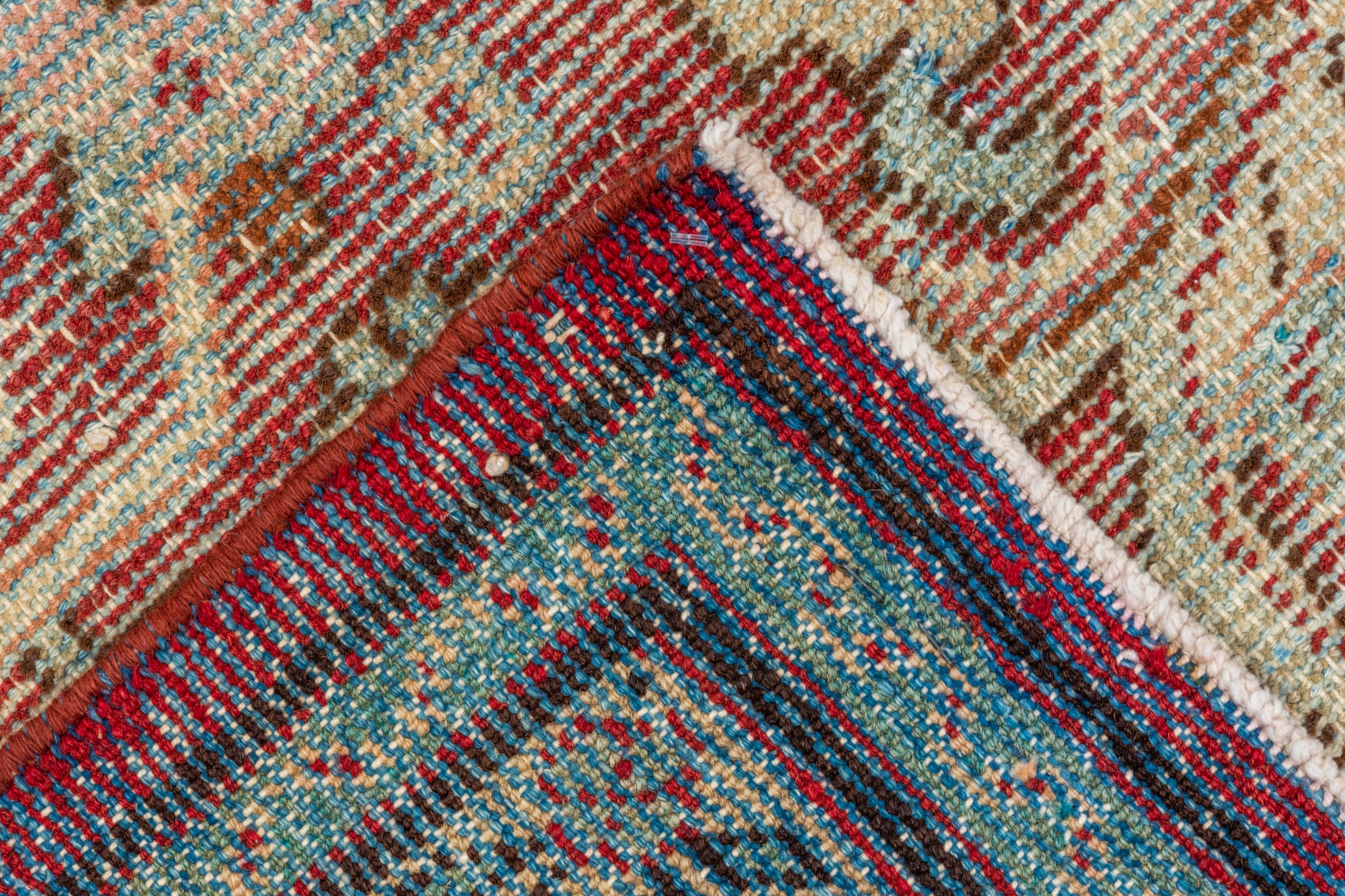 20th Century Vintage Mahal Rug Faded Brick and Aqua Medallion For Sale