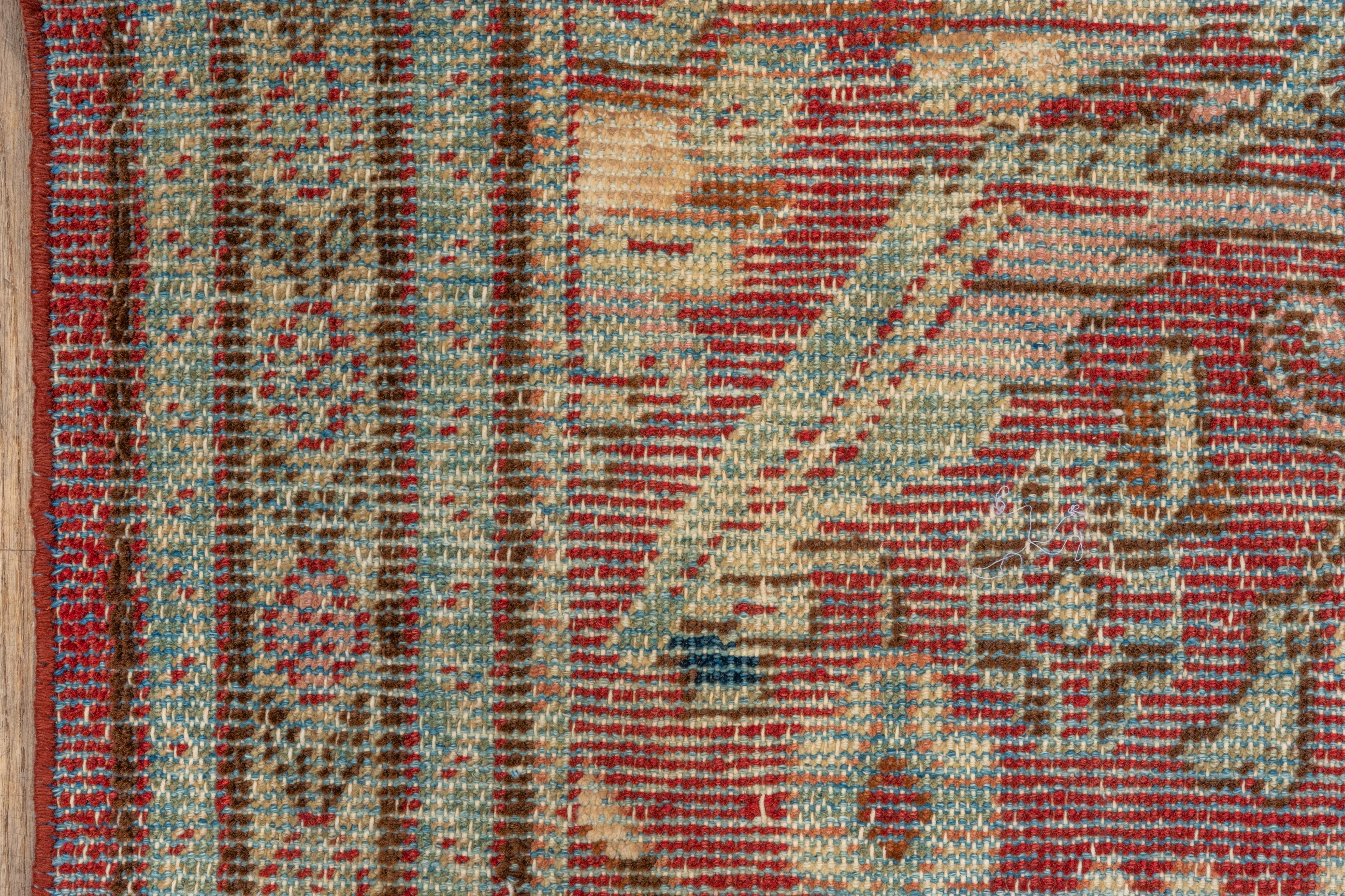 Wool Vintage Mahal Rug Faded Brick and Aqua Medallion For Sale
