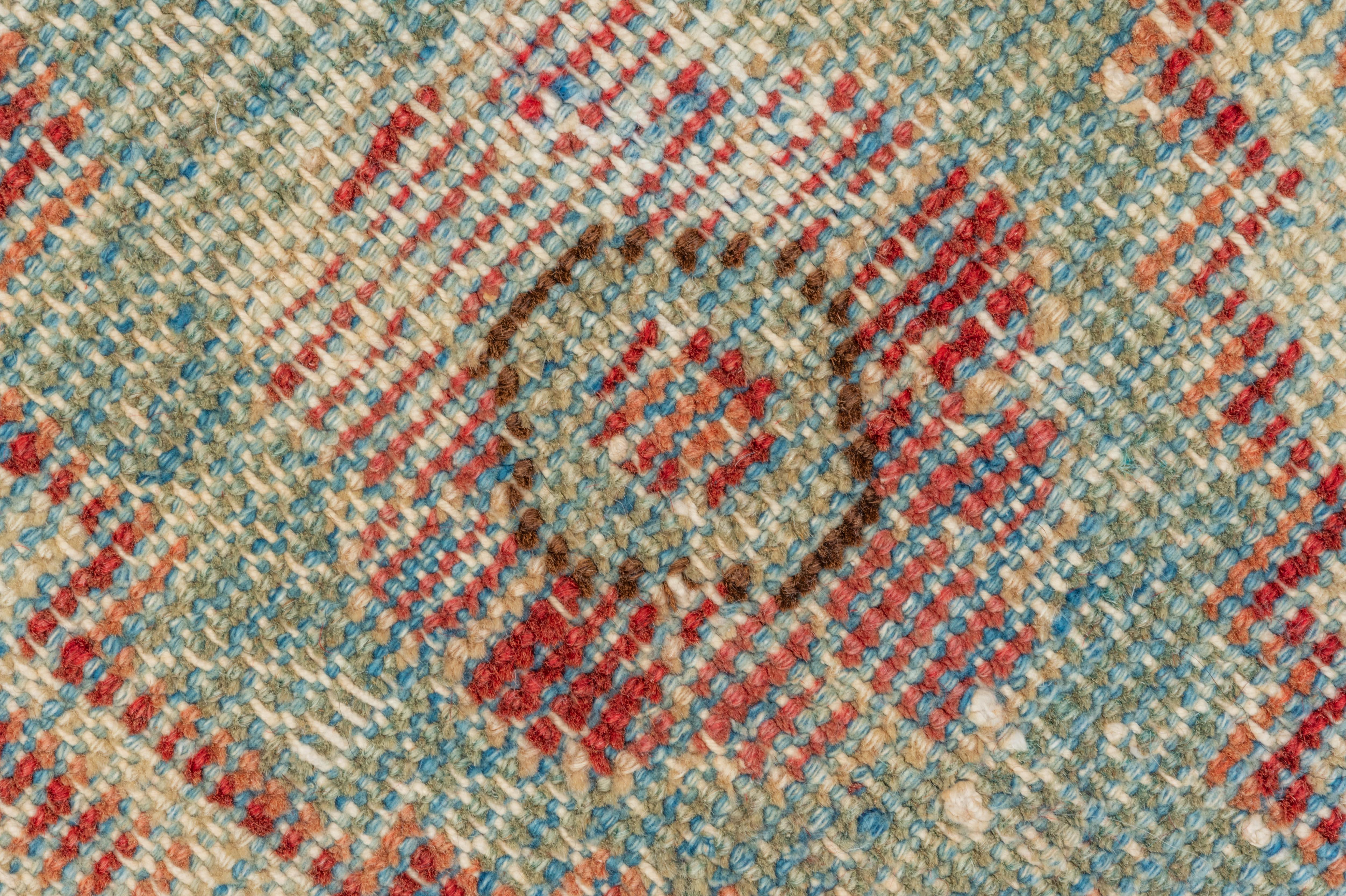 Vintage Mahal Rug Faded Brick and Aqua Medallion For Sale 1