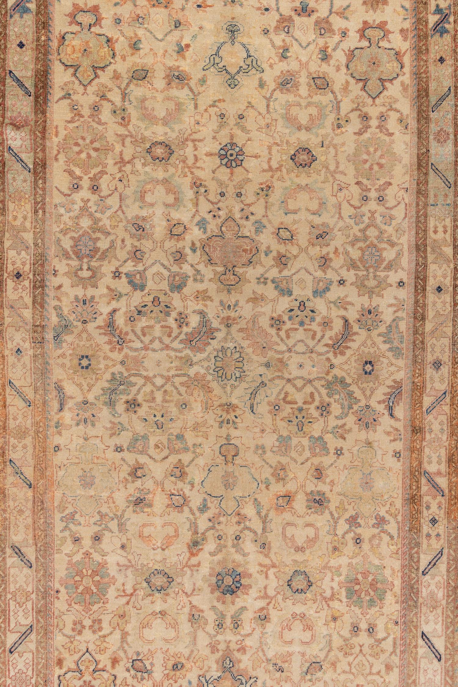 Beautiful Vintage Persian Mahal Rug in neutral warm tones with some rust and blue details. good size and great condition. 