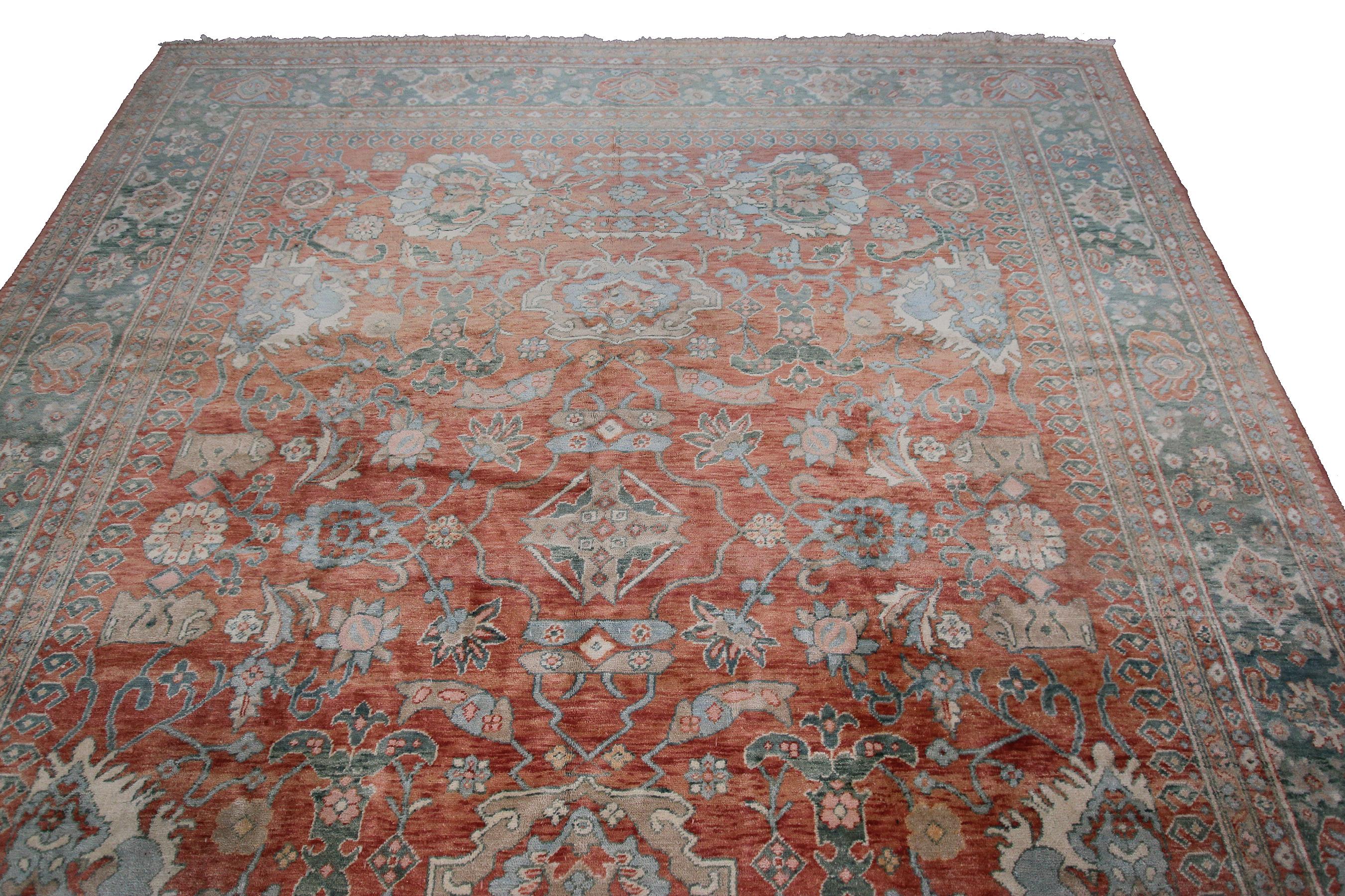 Late 20th Century Vintage Mahal Sultanabad Rug Geometric Overall Bold Blue Rust For Sale