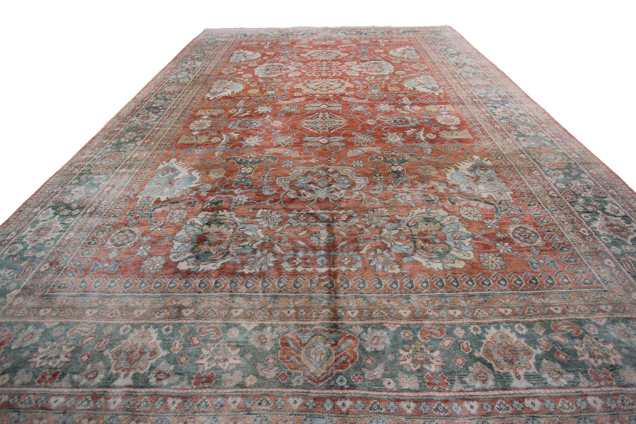 Vintage Mahal Sultanabad Rug Geometric Overall Bold Blue Rust For Sale 2