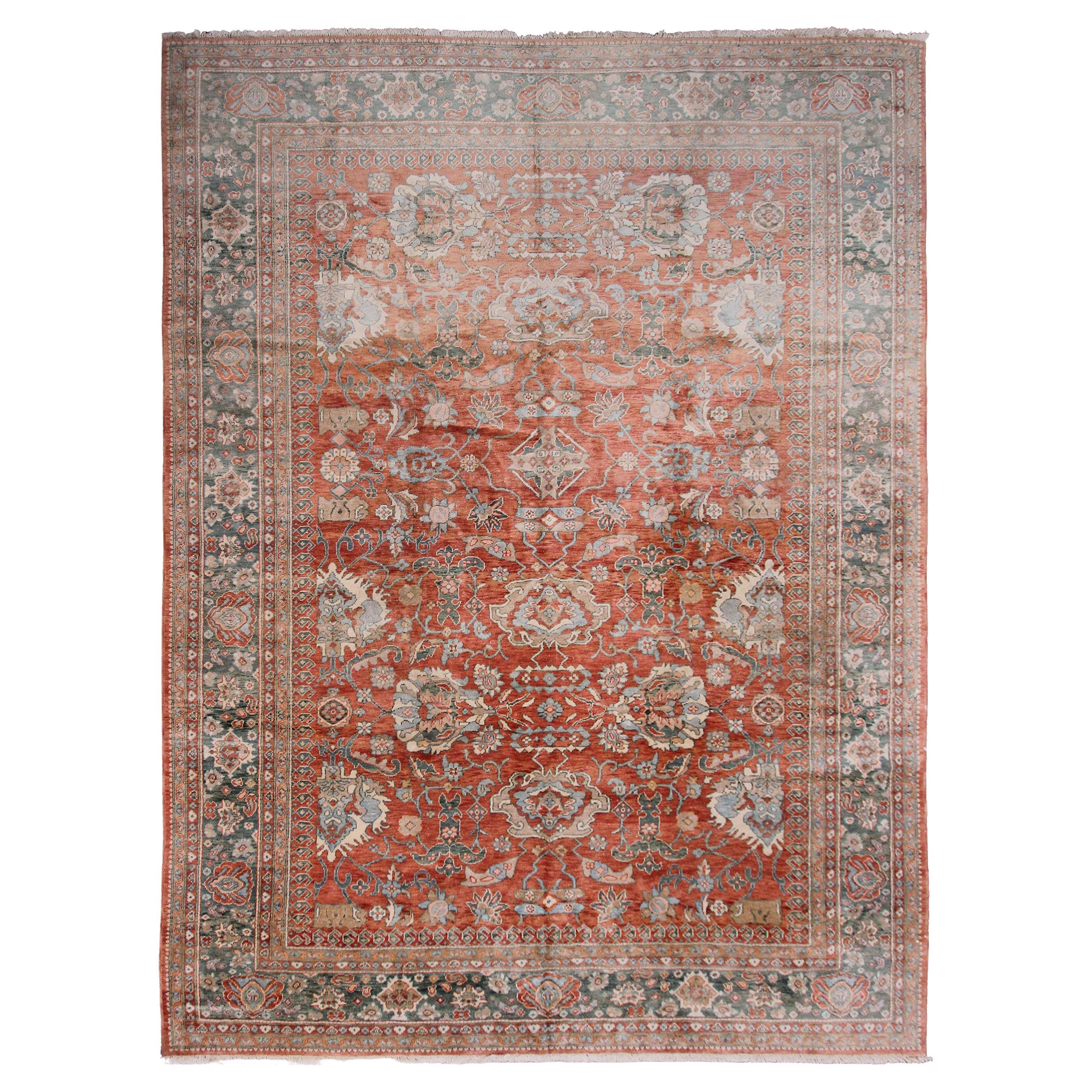 Vintage Mahal Sultanabad Rug Geometric Overall Bold Blue Rust For Sale