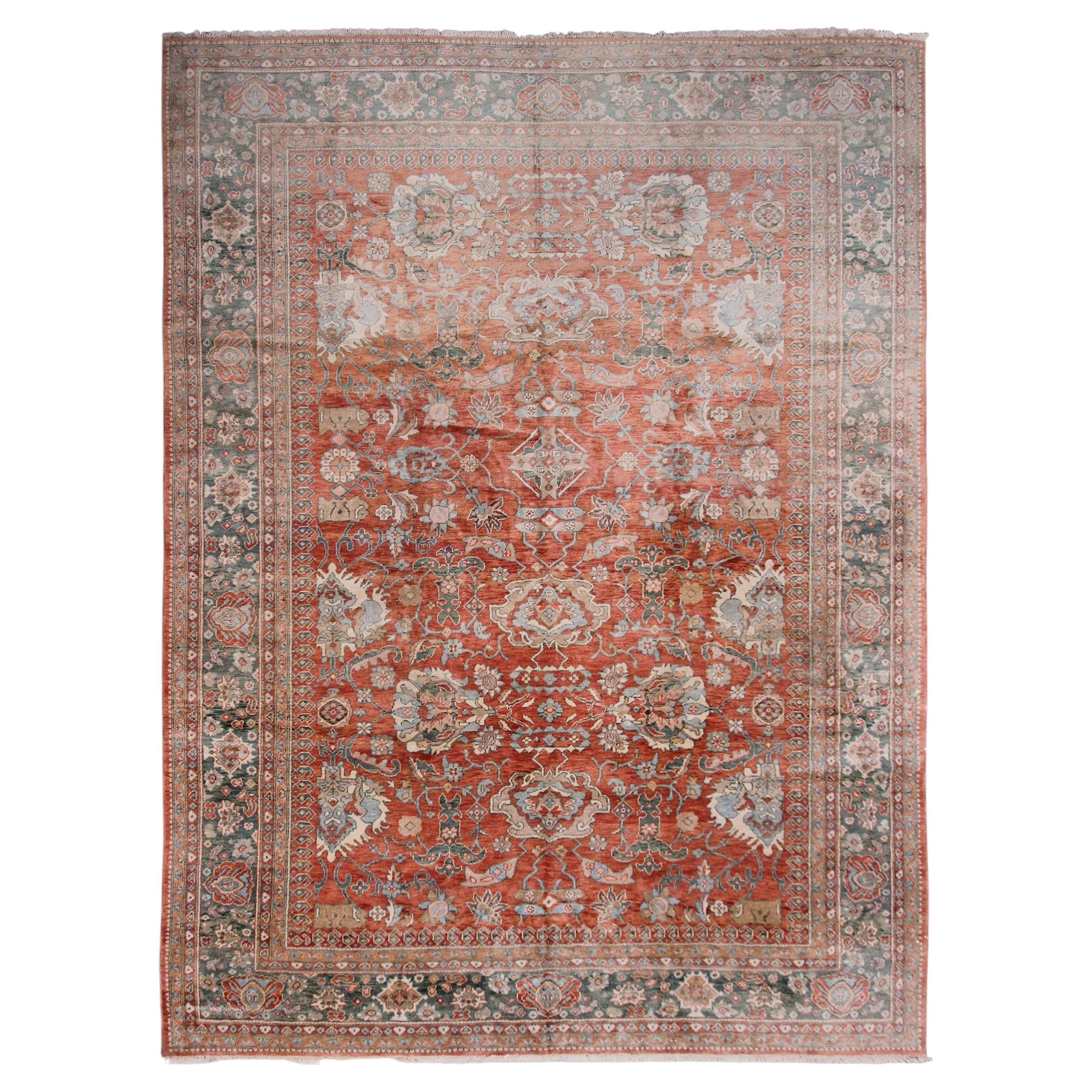10X13 Vintage Mahal Sultanabad Rug Geometric Overall Bold Blue Rust For Sale