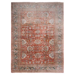 Vintage Mahal Sultanabad Rug Geometric Overall Bold Blue Rust