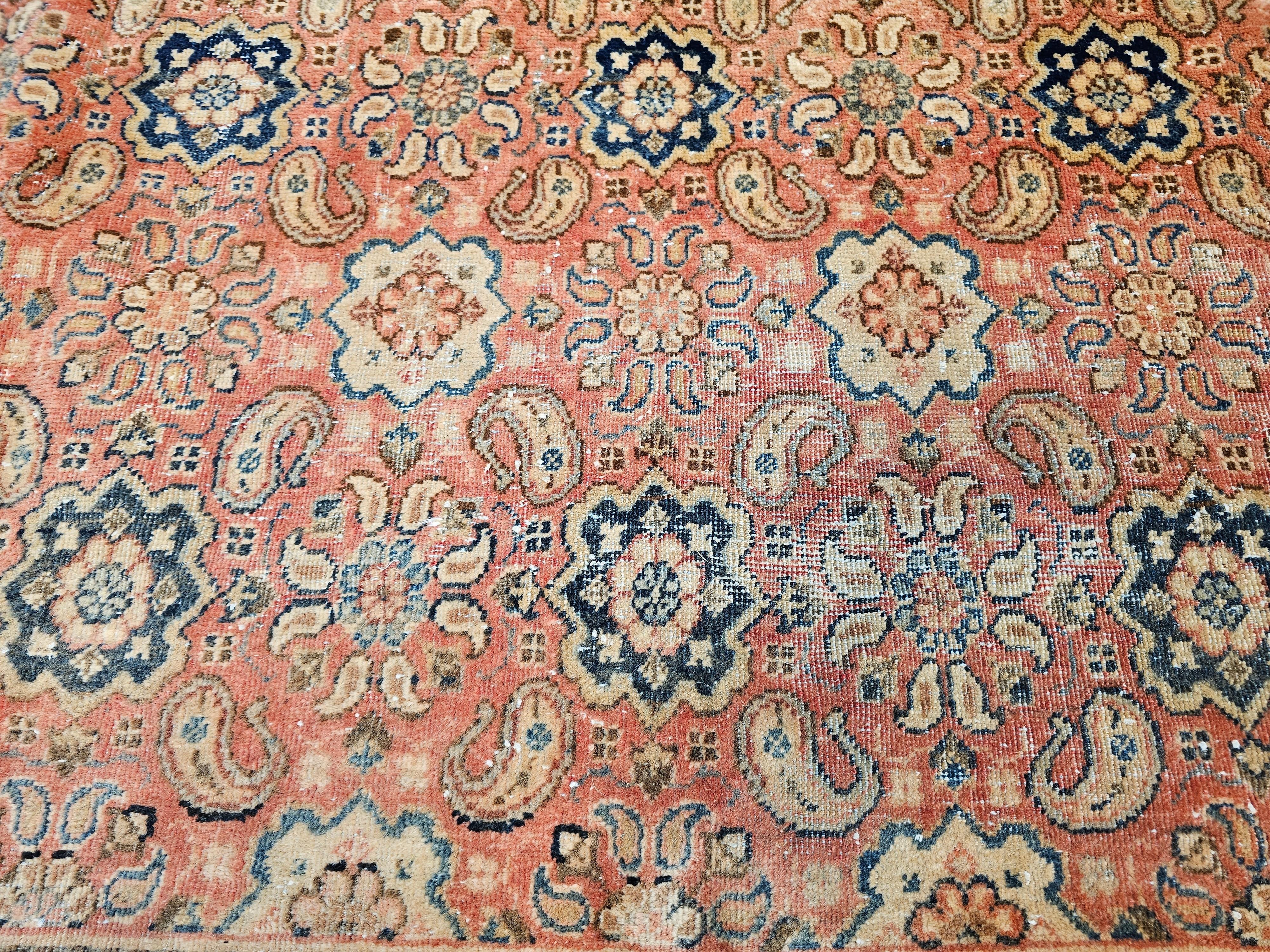 Wool Vintage Persian Mahal Sultanabad Rug in Allover Pattern in Pale Pink, Blu, Green For Sale