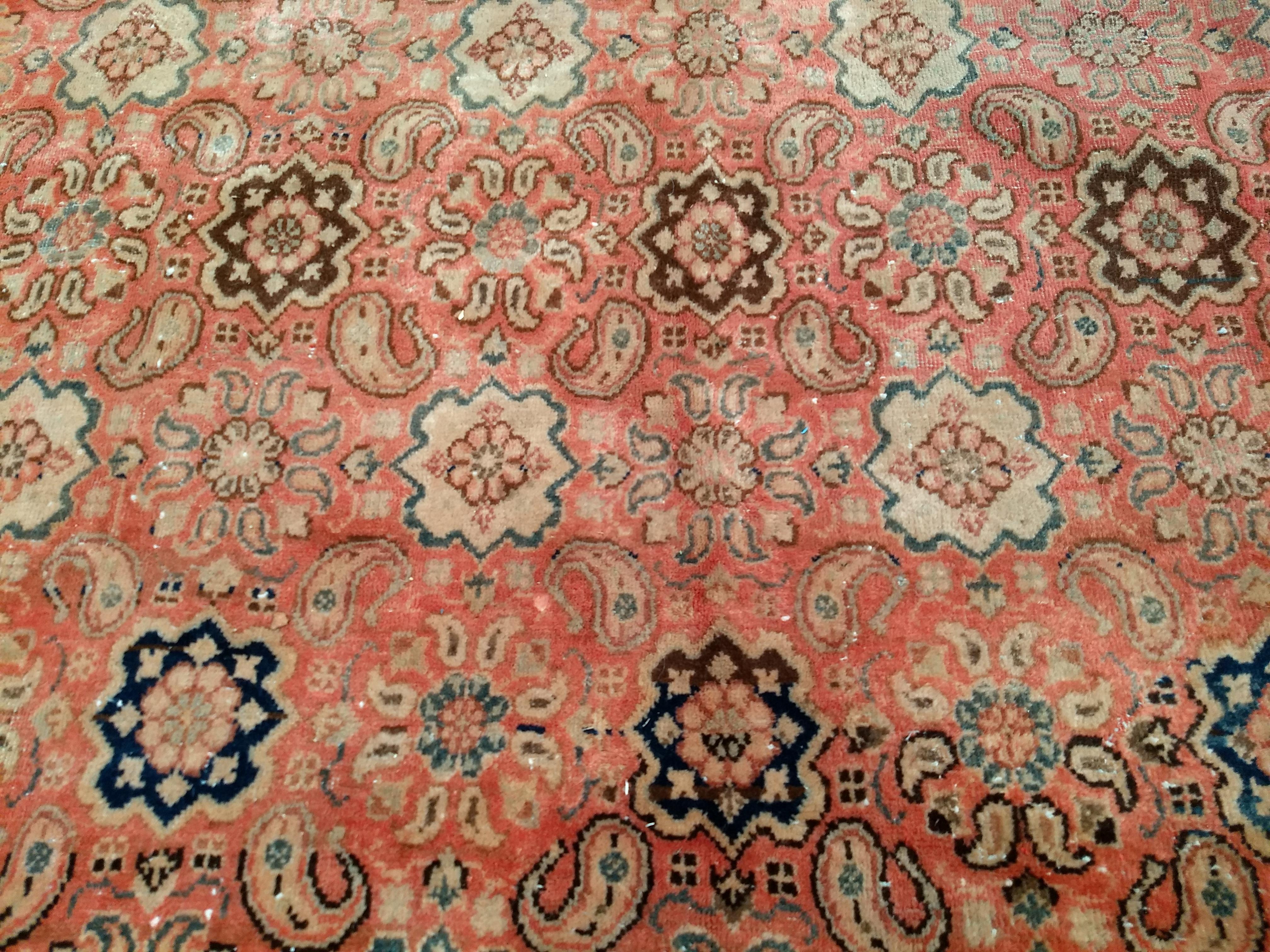 Vintage Mahal Sultanabad Rug in All Over Geometric Pattern in Pale Pink, Cream For Sale 2